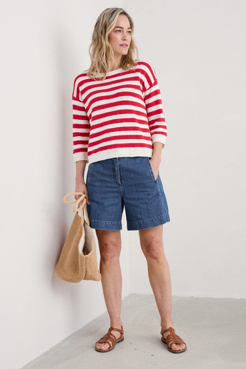 Seasalt Knavock Striped Jumper - Cornish Chalk Scarlet
