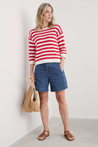 Seasalt Knavock Striped Jumper - Cornish Chalk Scarlet