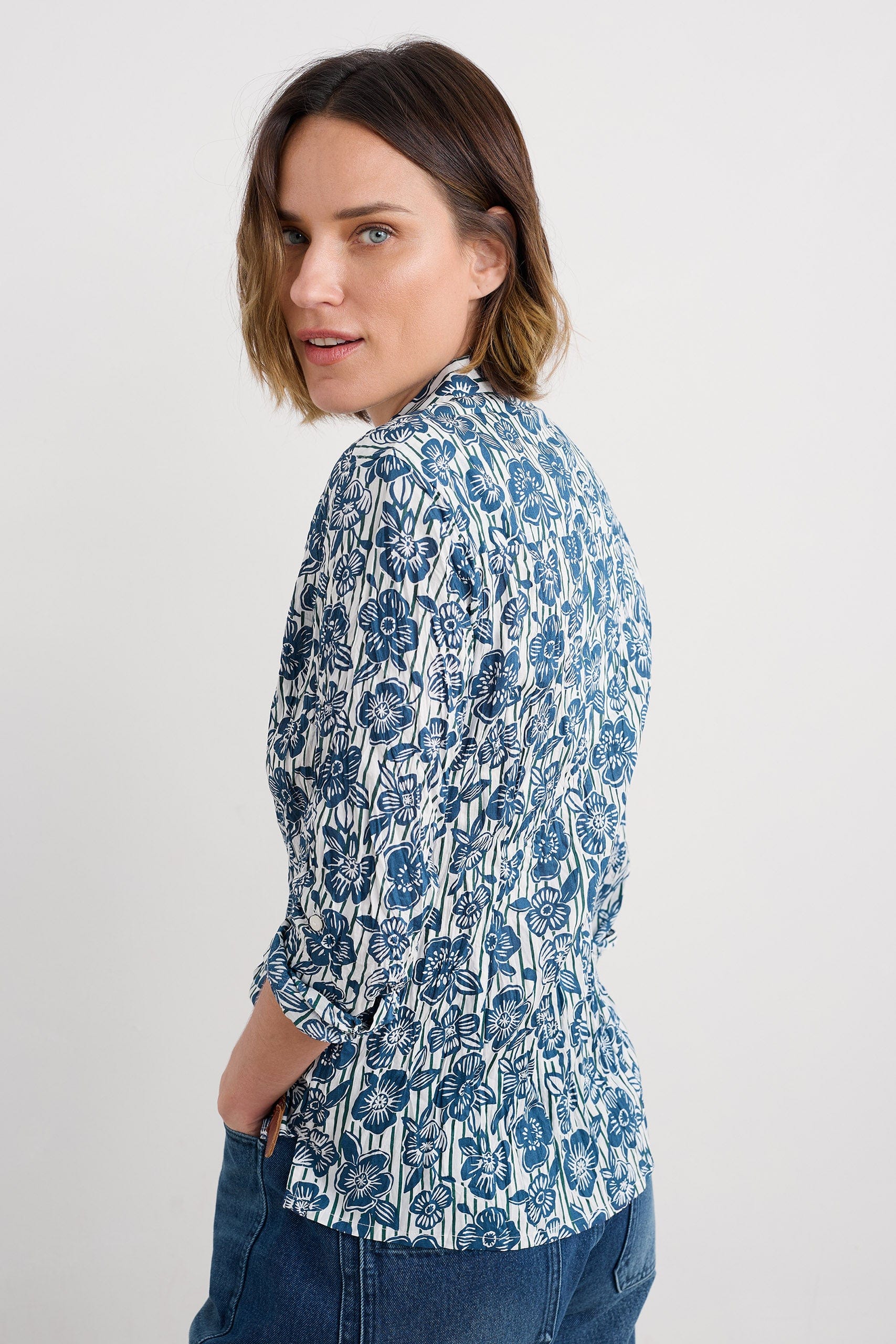 Seasalt Larissa Organic Cotton Shirt - Floral Imprint Chalk