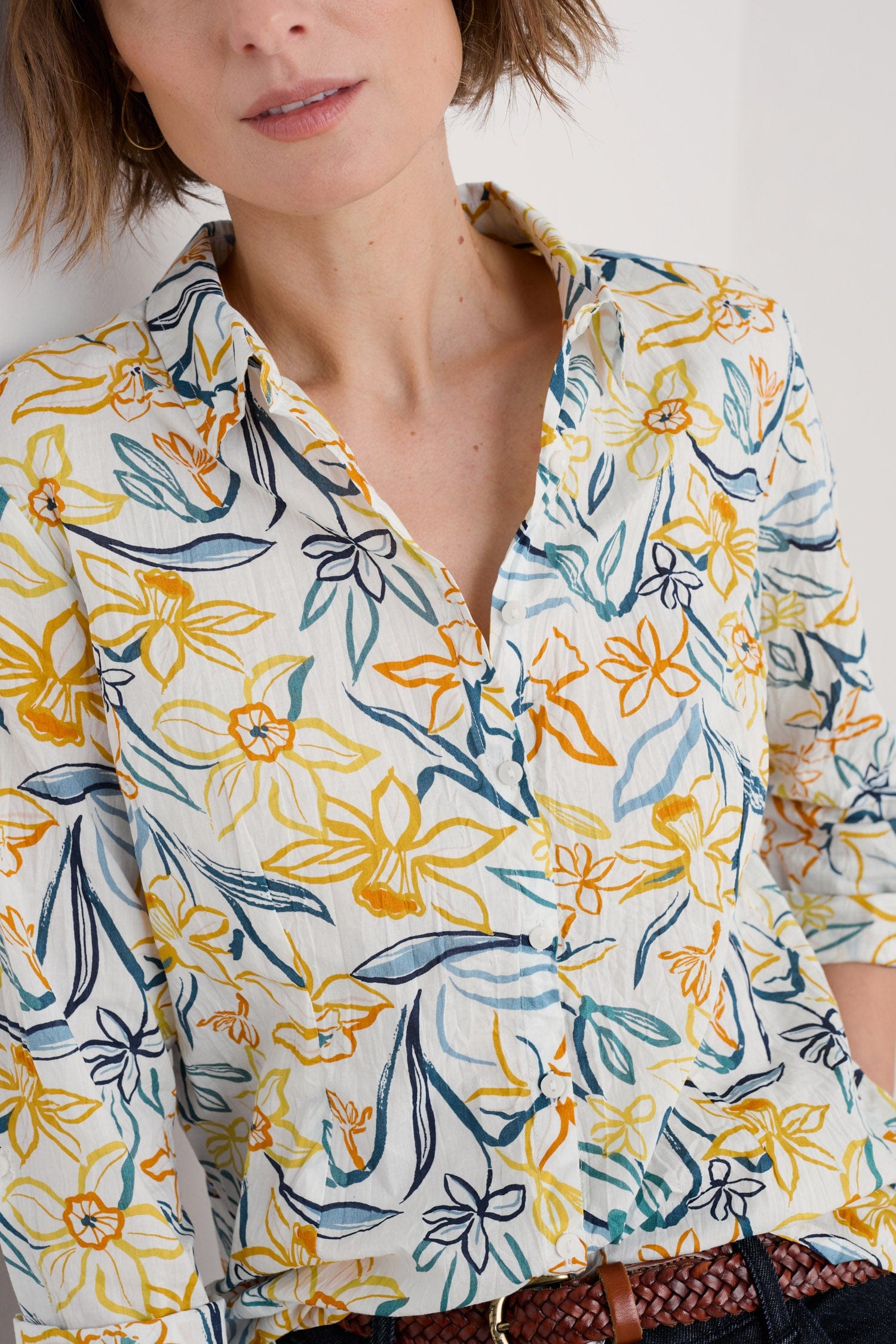Seasalt Larissa Organic Cotton Shirt - Painted Daffodil Chalk