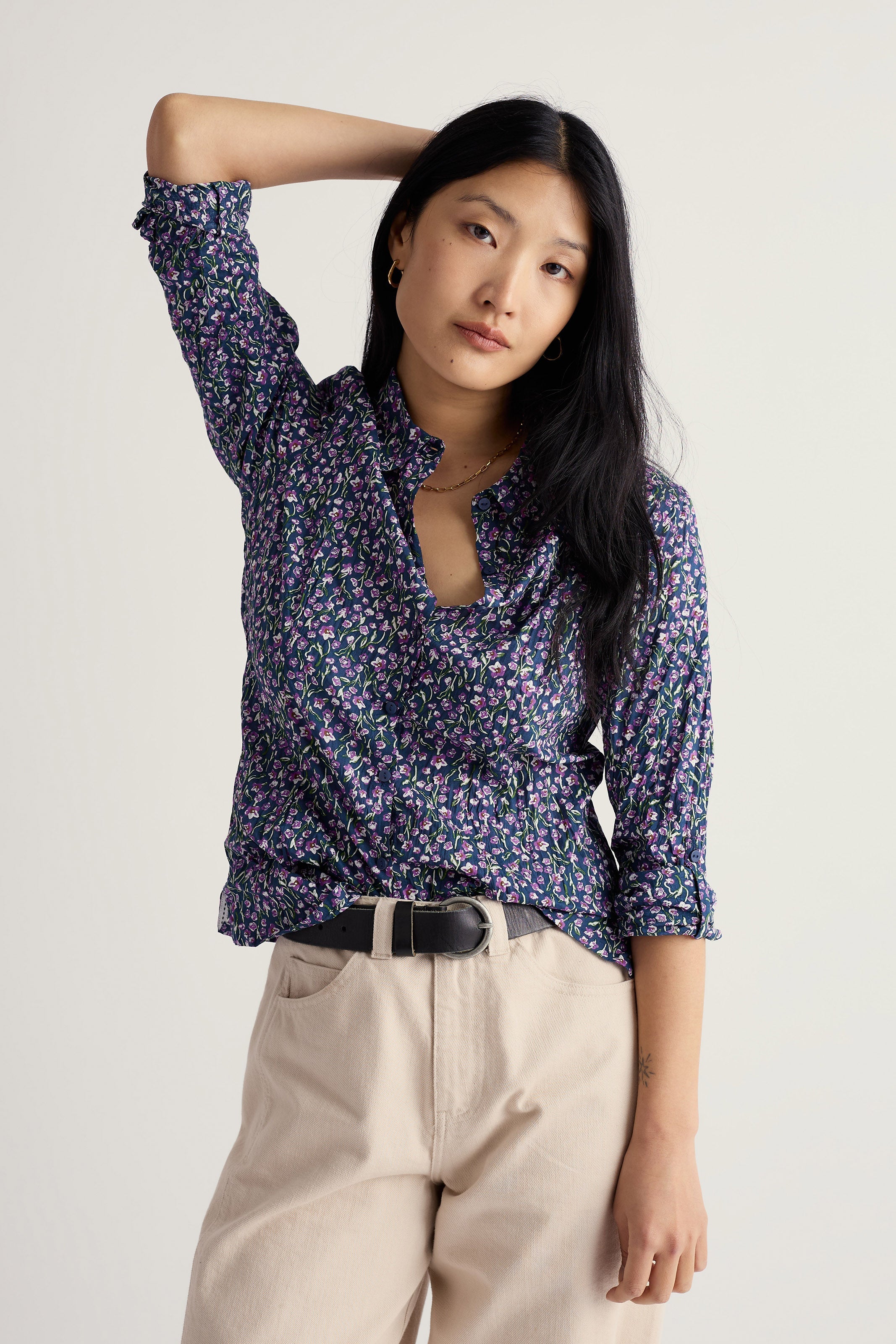 Seasalt Larissa Shirt - Flax Flower Bright Orchid
