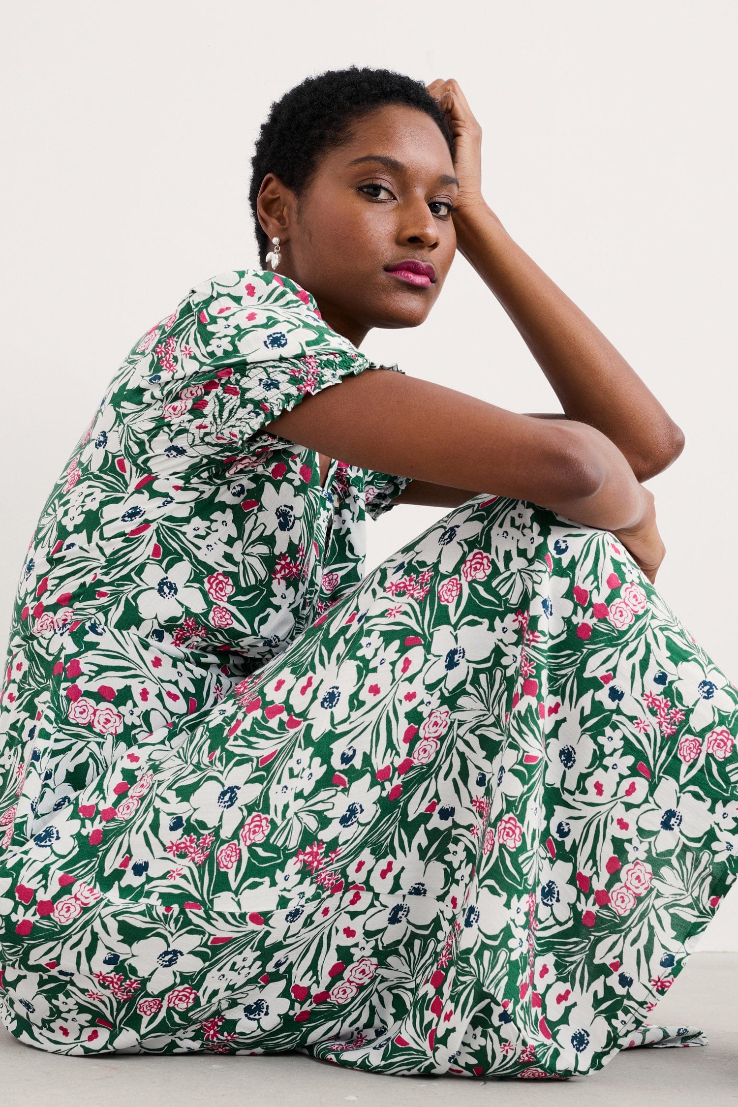 Seasalt Marsh Violet Short Sleeve Dress - Garden Flowers Dark Forage