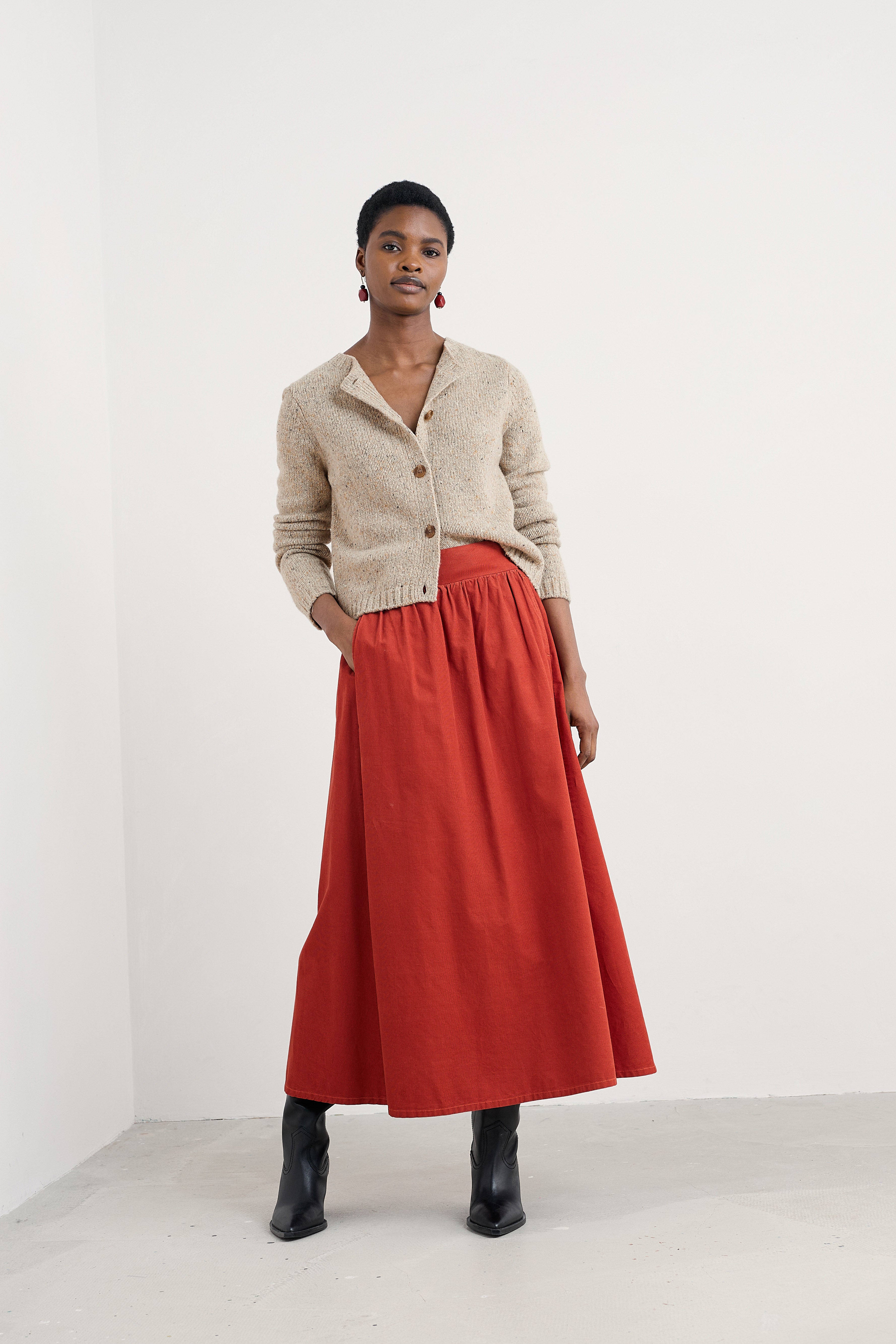 Seasalt Mevagissey Organic Cotton Midi Skirt - Dark Cinnamon