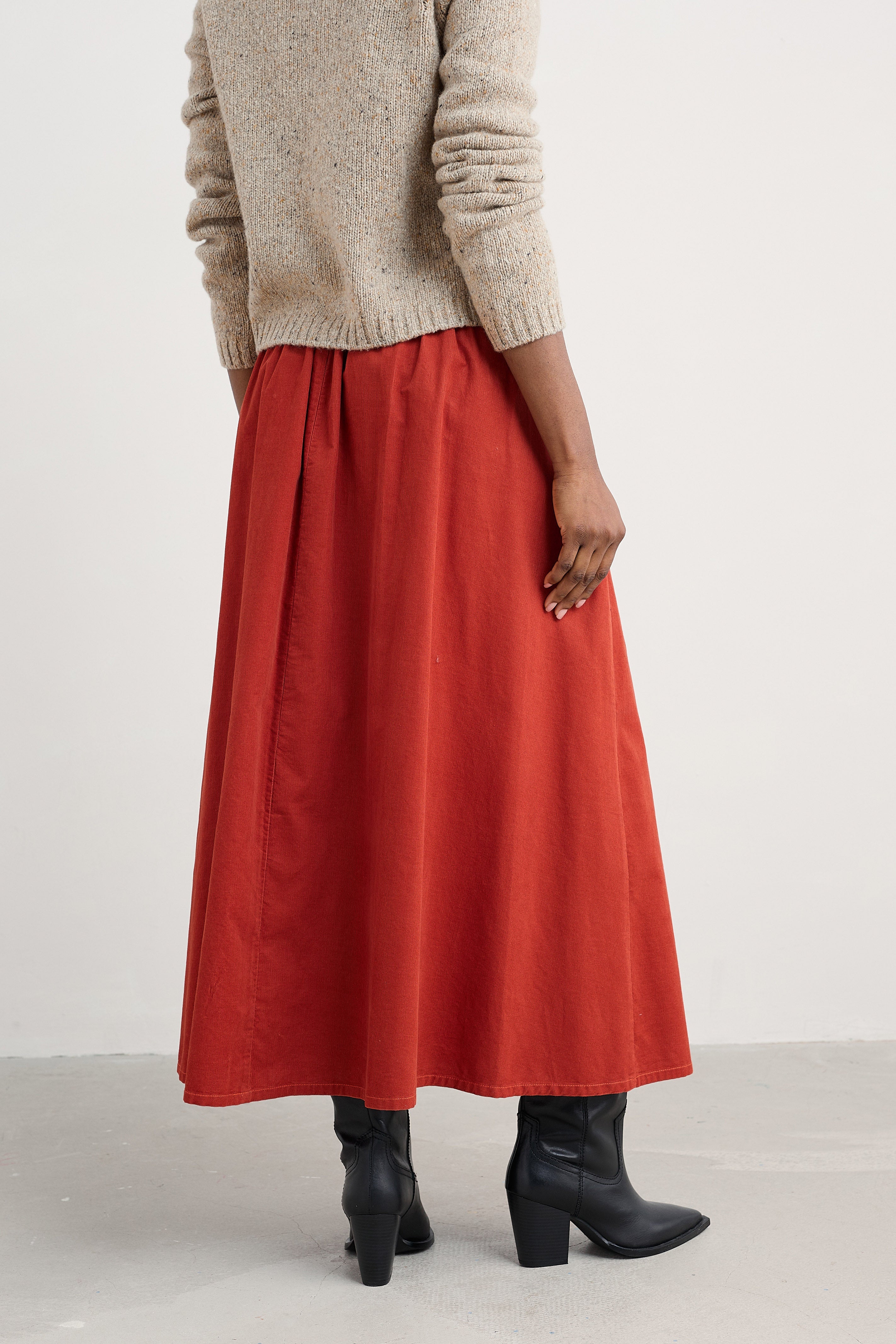 Seasalt Mevagissey Organic Cotton Midi Skirt - Dark Cinnamon