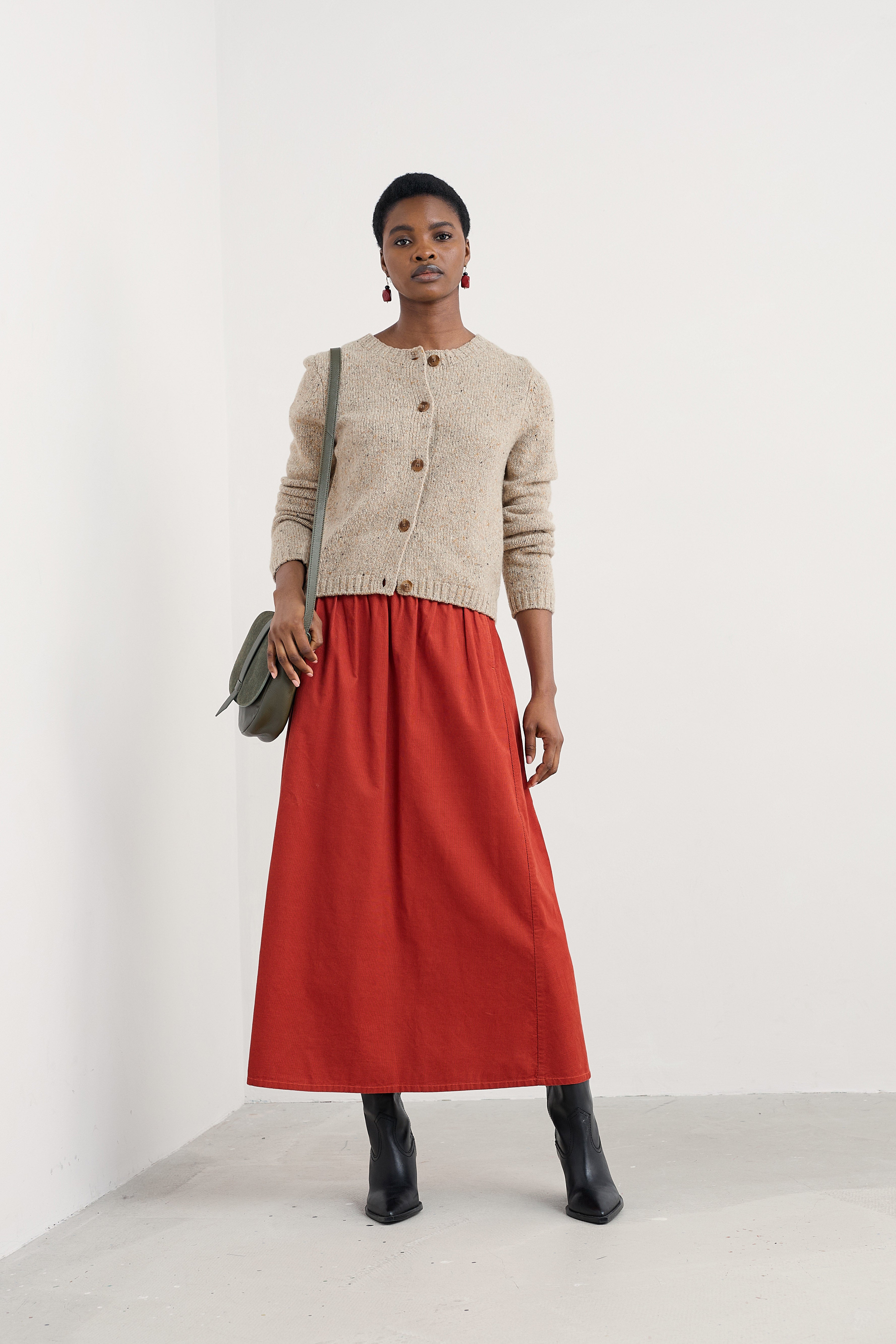 Seasalt Mevagissey Organic Cotton Midi Skirt - Dark Cinnamon
