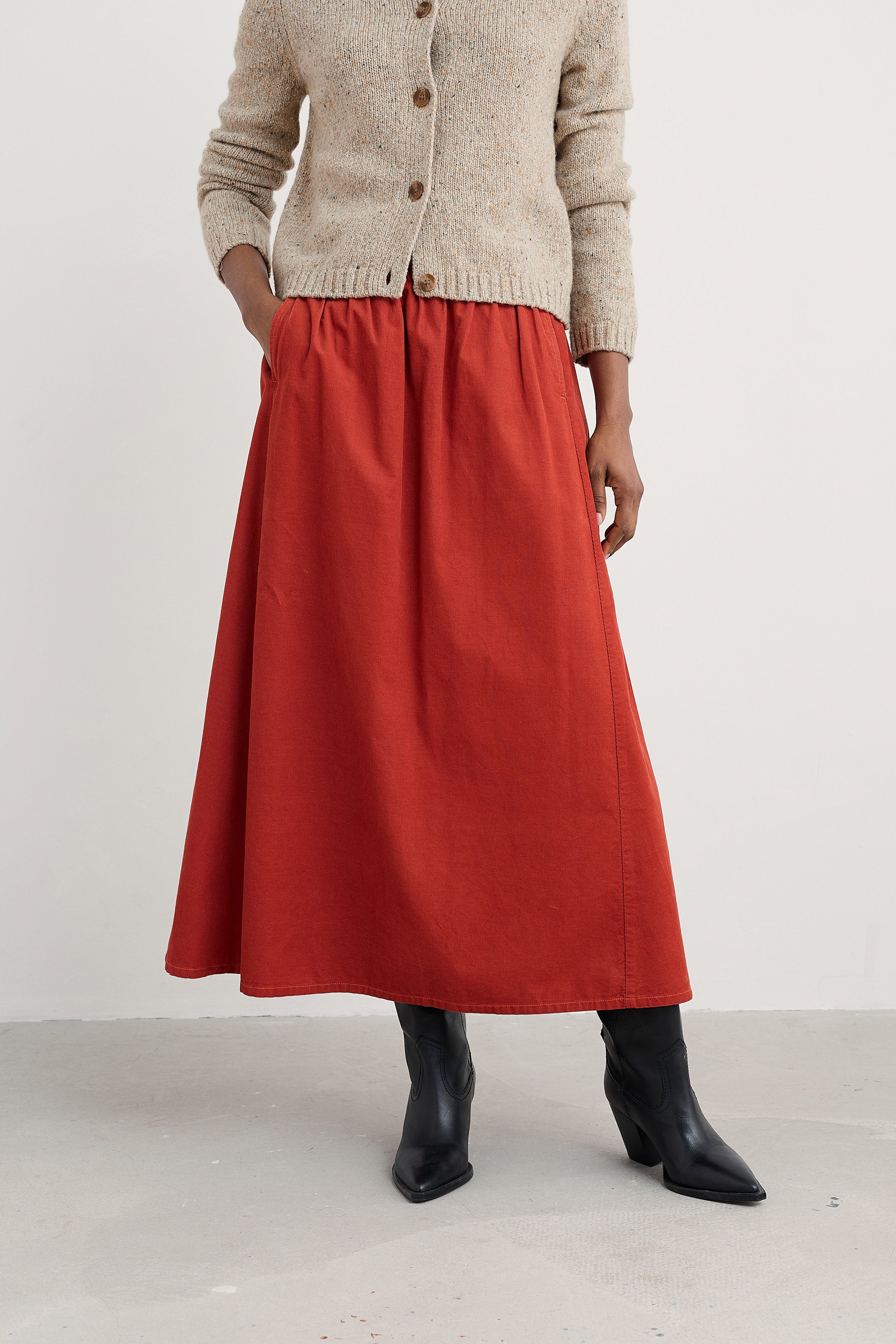 Seasalt Mevagissey Organic Cotton Midi Skirt - Dark Cinnamon