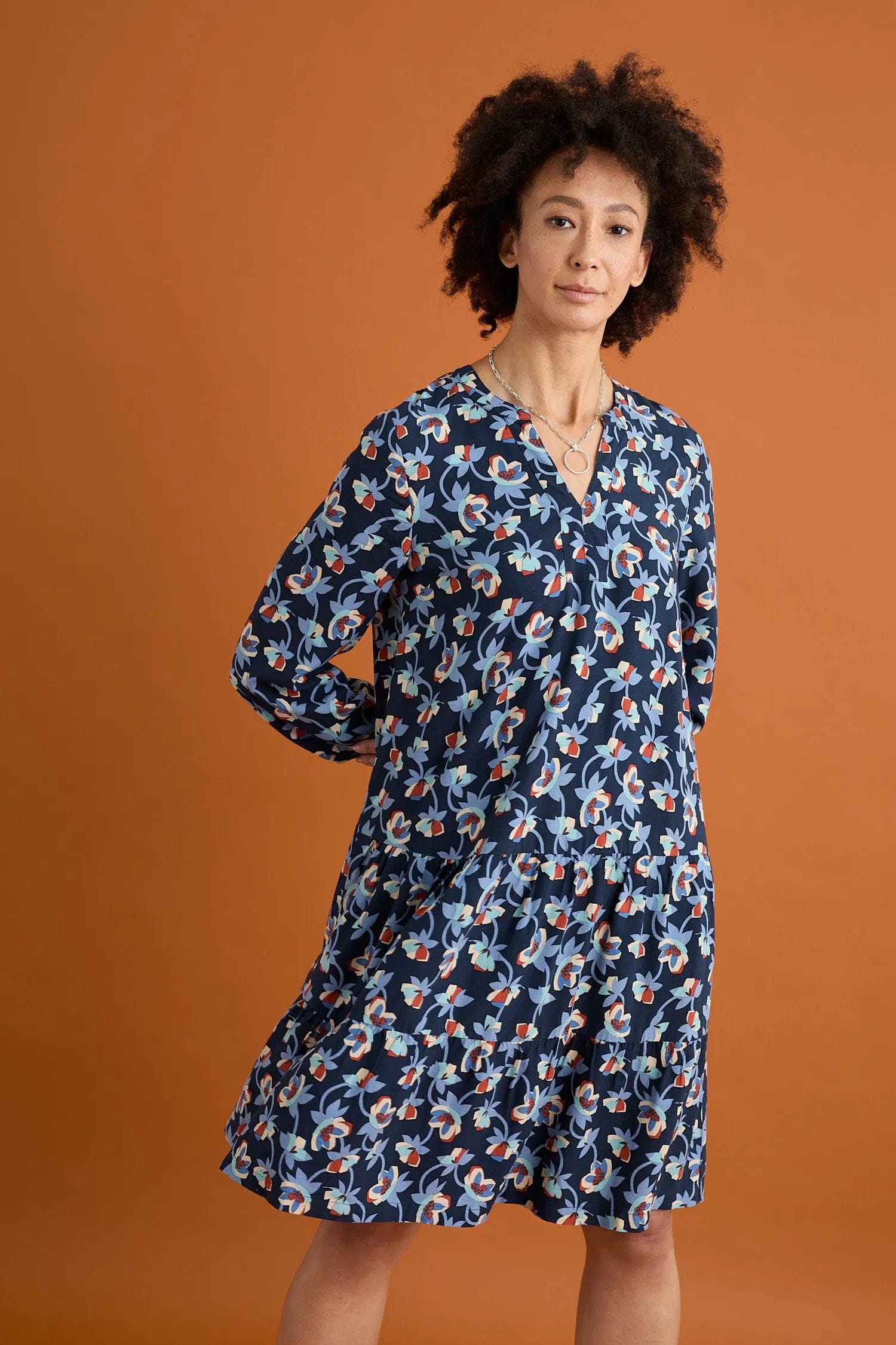 Seasalt Proctor Tiered Dress - Hellebore Collage Maritime