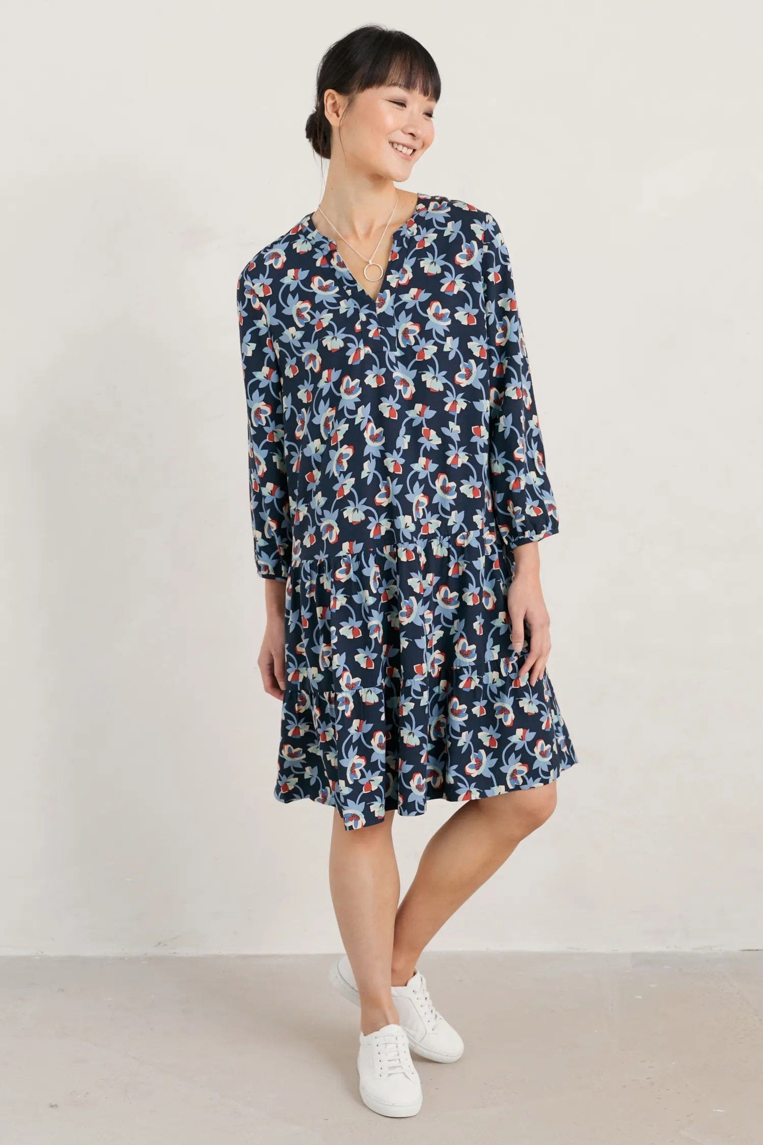 Seasalt Proctor Tiered Dress - Hellebore Collage Maritime