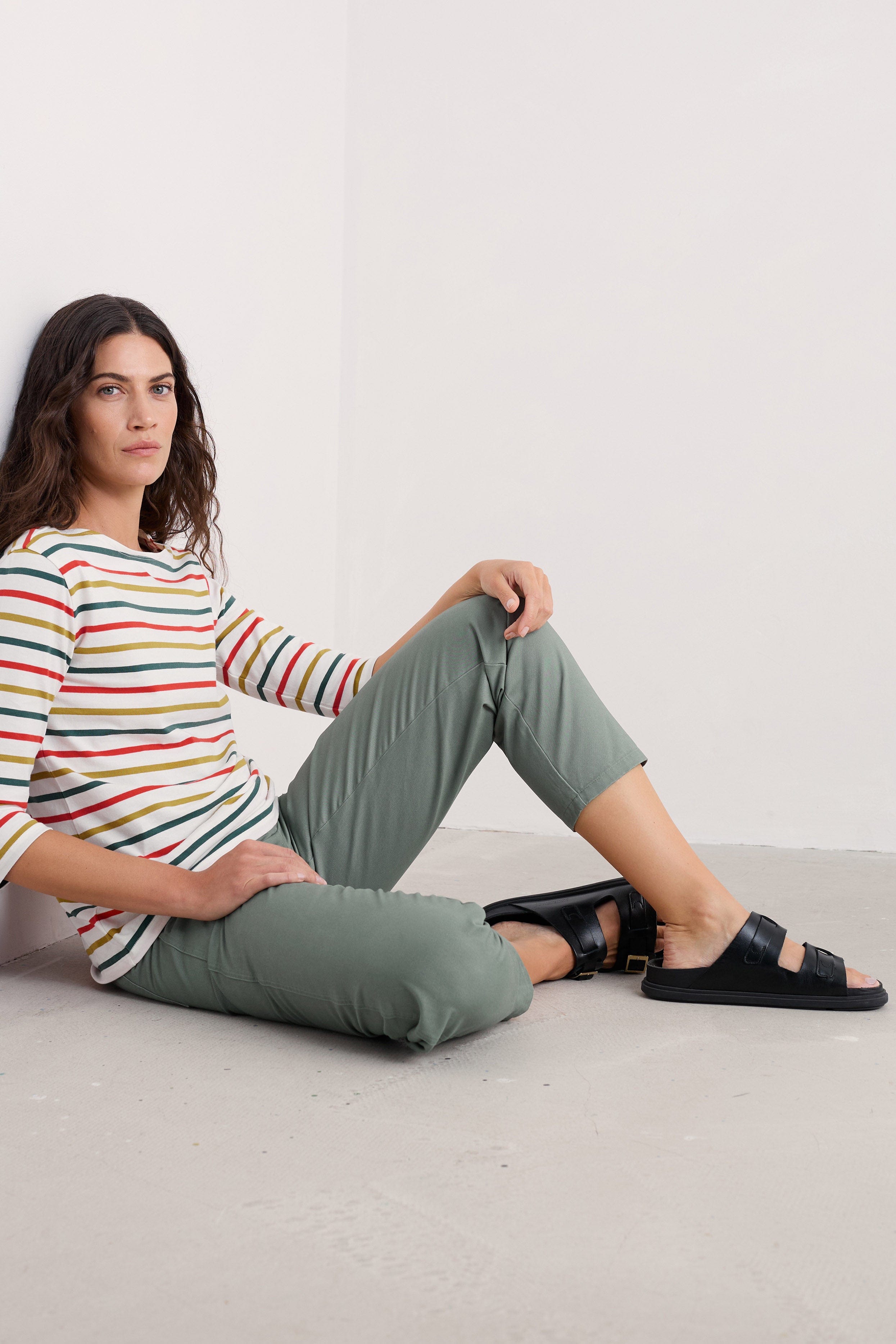 Seasalt Sailor 3/4 Sleeve Top - Tri Breton Orange Coral