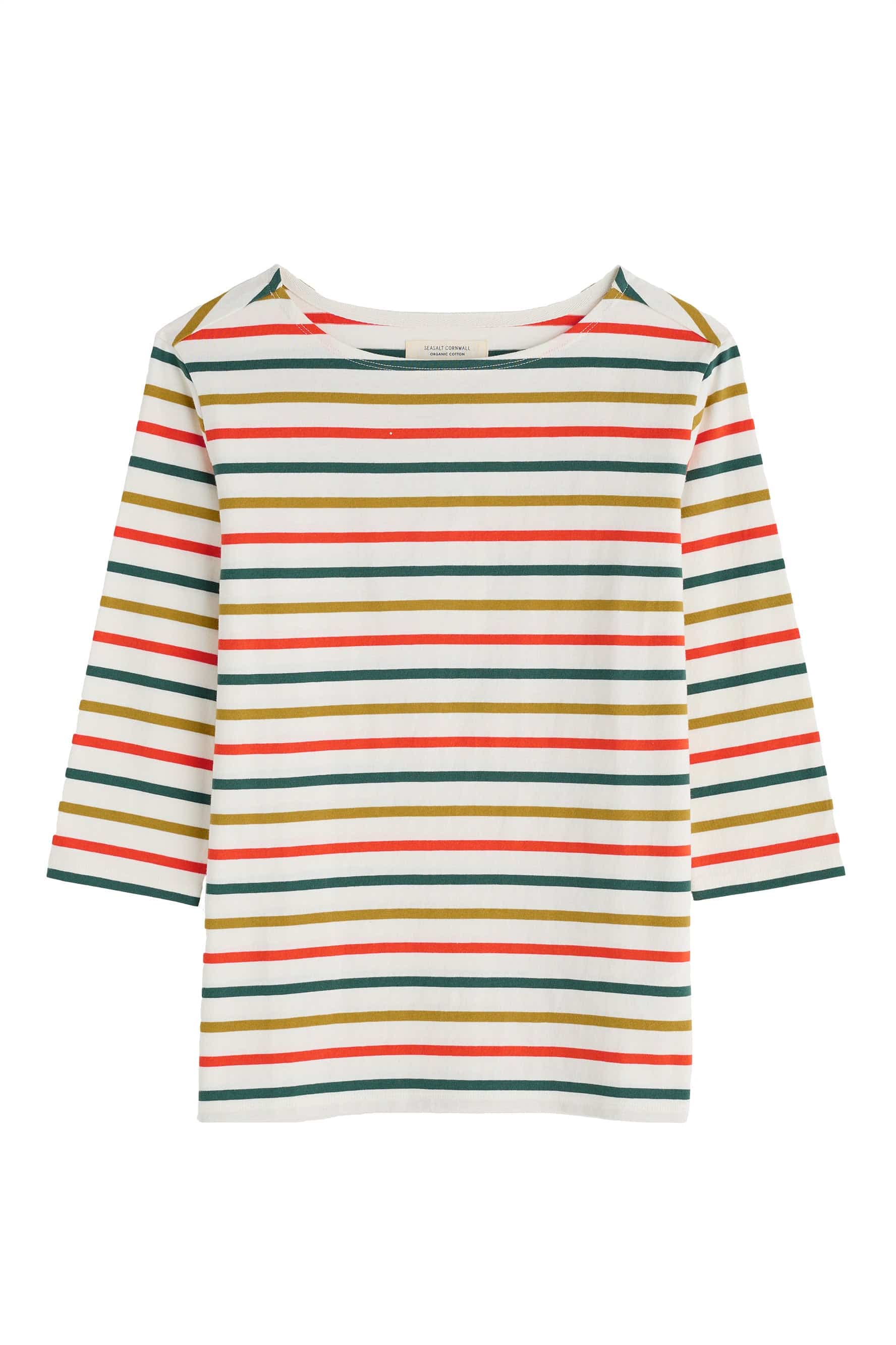 Seasalt Sailor 3/4 Sleeve Top - Tri Breton Orange Coral