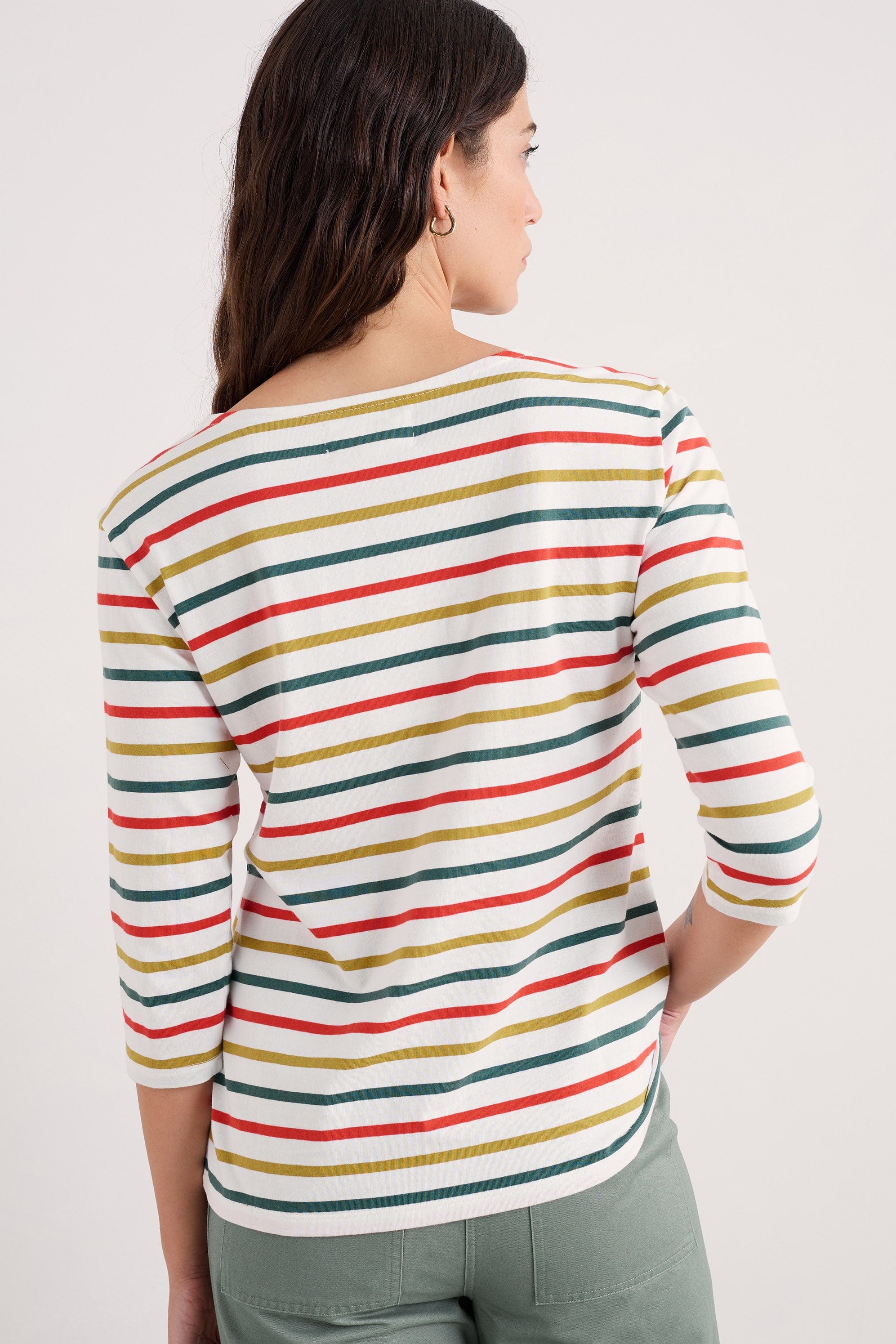 Seasalt Sailor 3/4 Sleeve Top - Tri Breton Orange Coral
