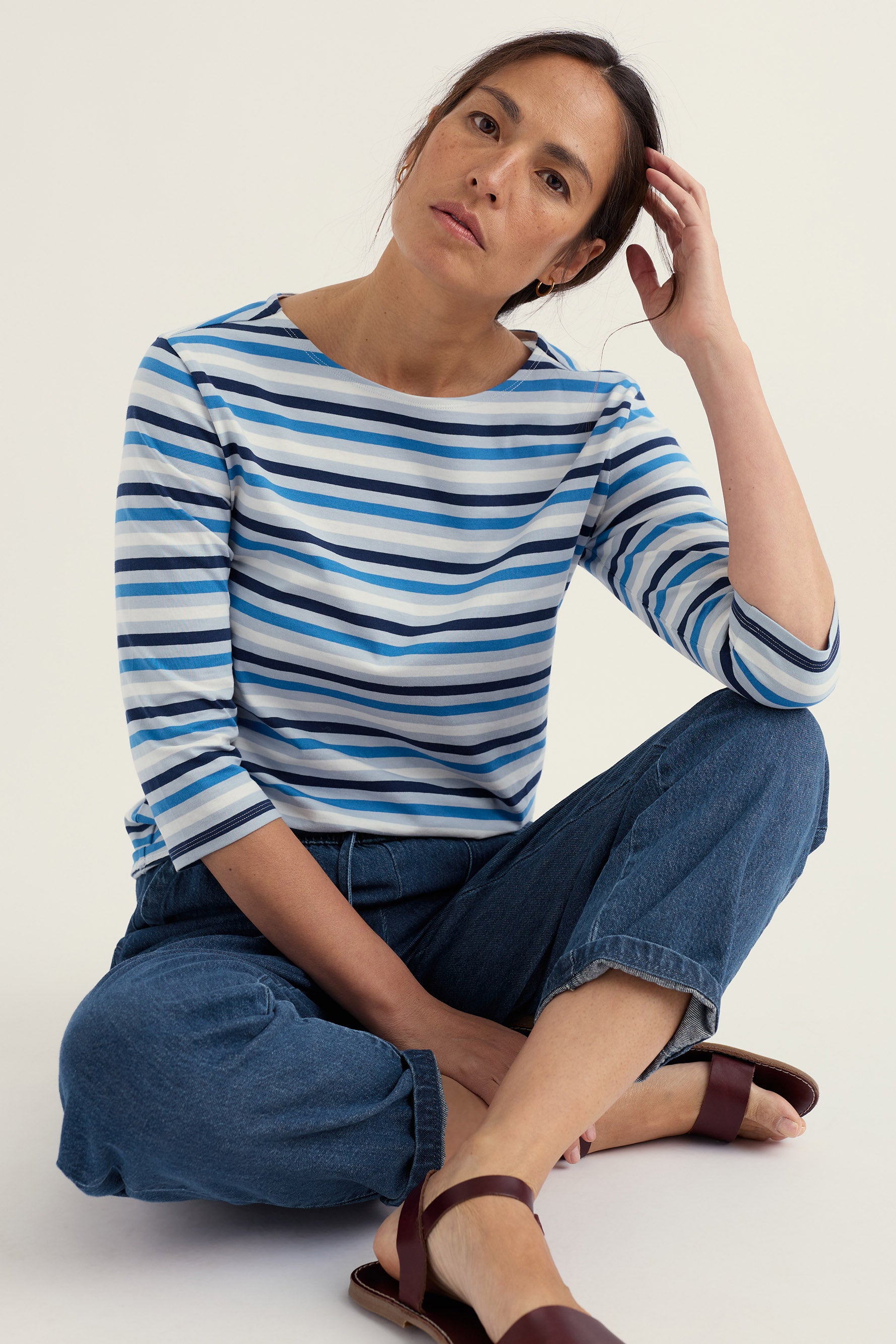 Seasalt Sailor Organic Cotton Jersey Top - Tri Mini Cornish Blue Fog
