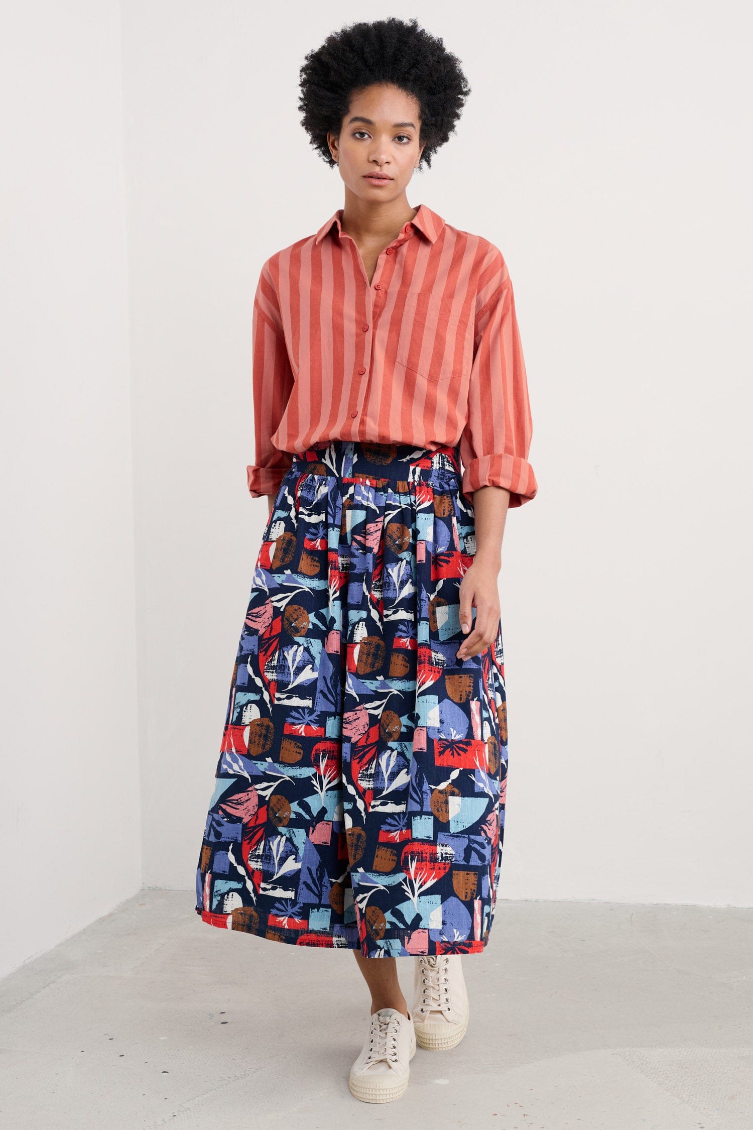 Seasalt Sea Path Shirt - Scallion Stripe Dark Cinnamon