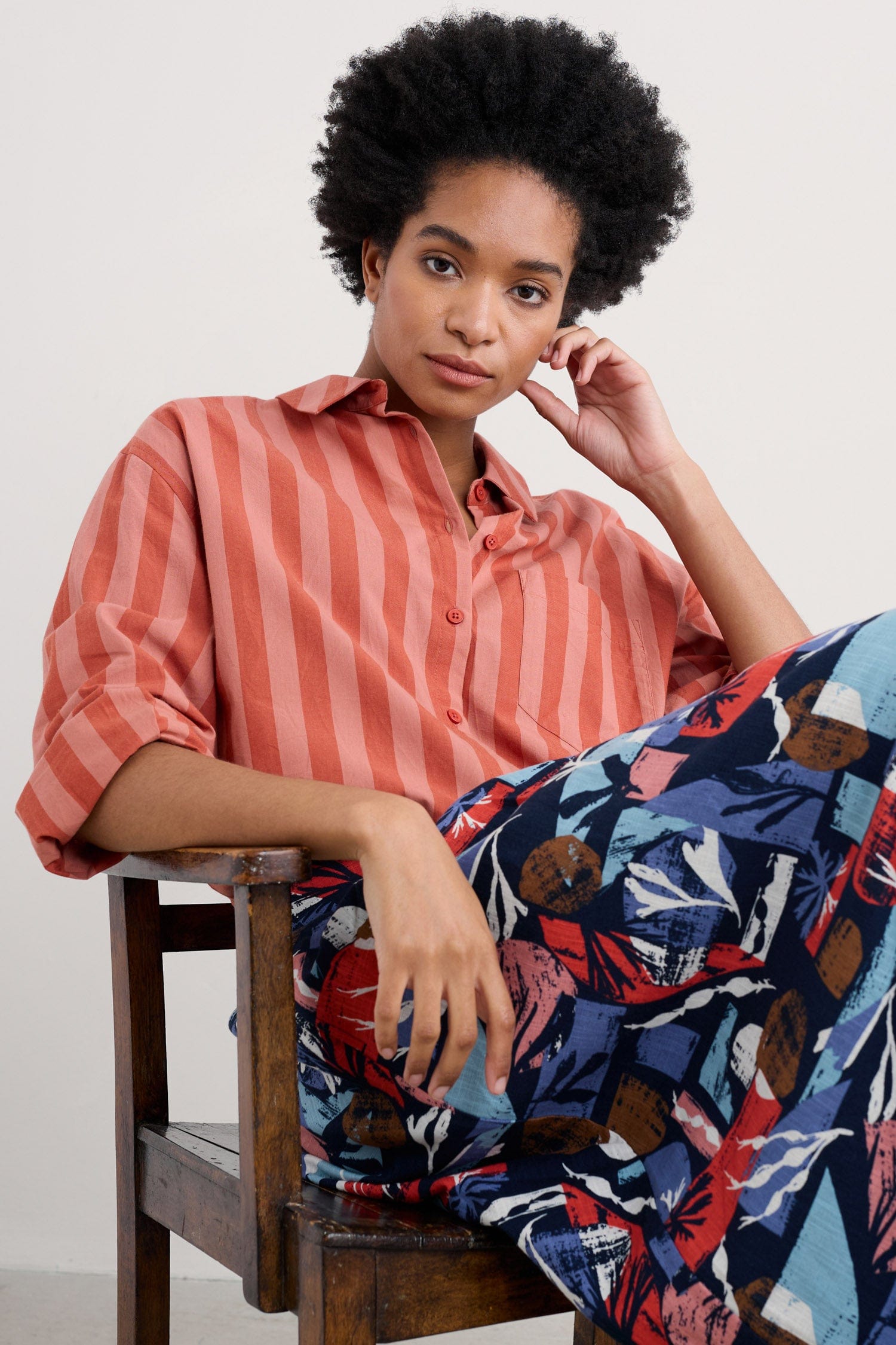 Seasalt Sea Path Shirt - Scallion Stripe Dark Cinnamon