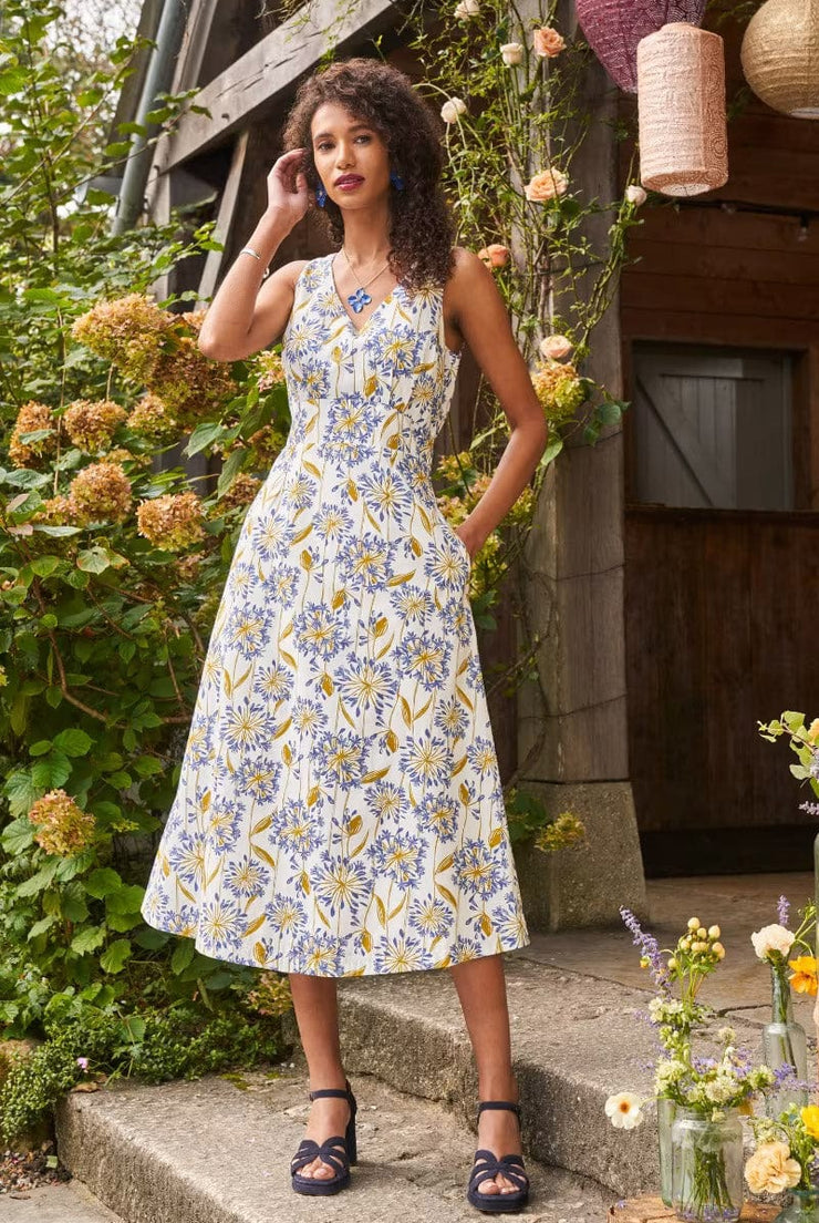 sunflower fit and flare dress Sunflower Embroidered Striped Fit-And-Flare Dress In Cotton