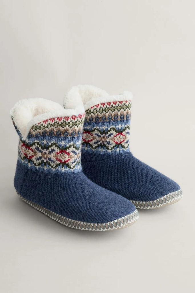 Seasalt Snooze Slipper Booties - Fence Floral Blue Ink Mix B-FT28519_26851_S/M