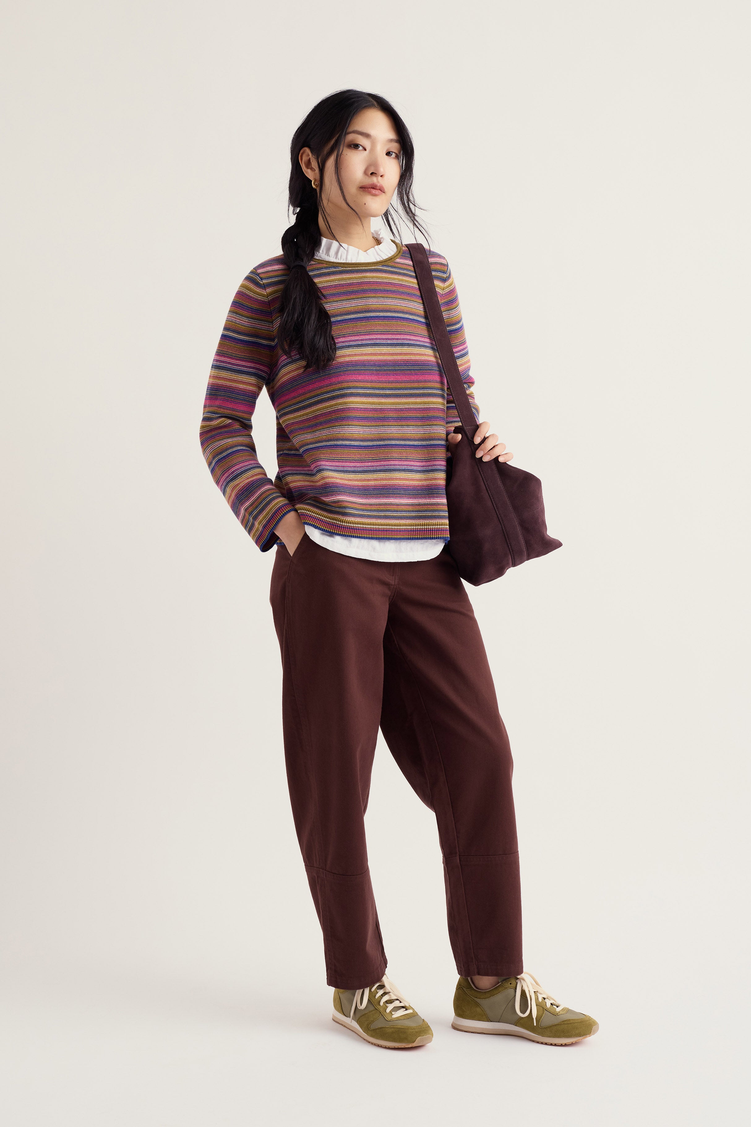 Seasalt Striped Makers Jumper - Ripple Marks Fern Moss Multi