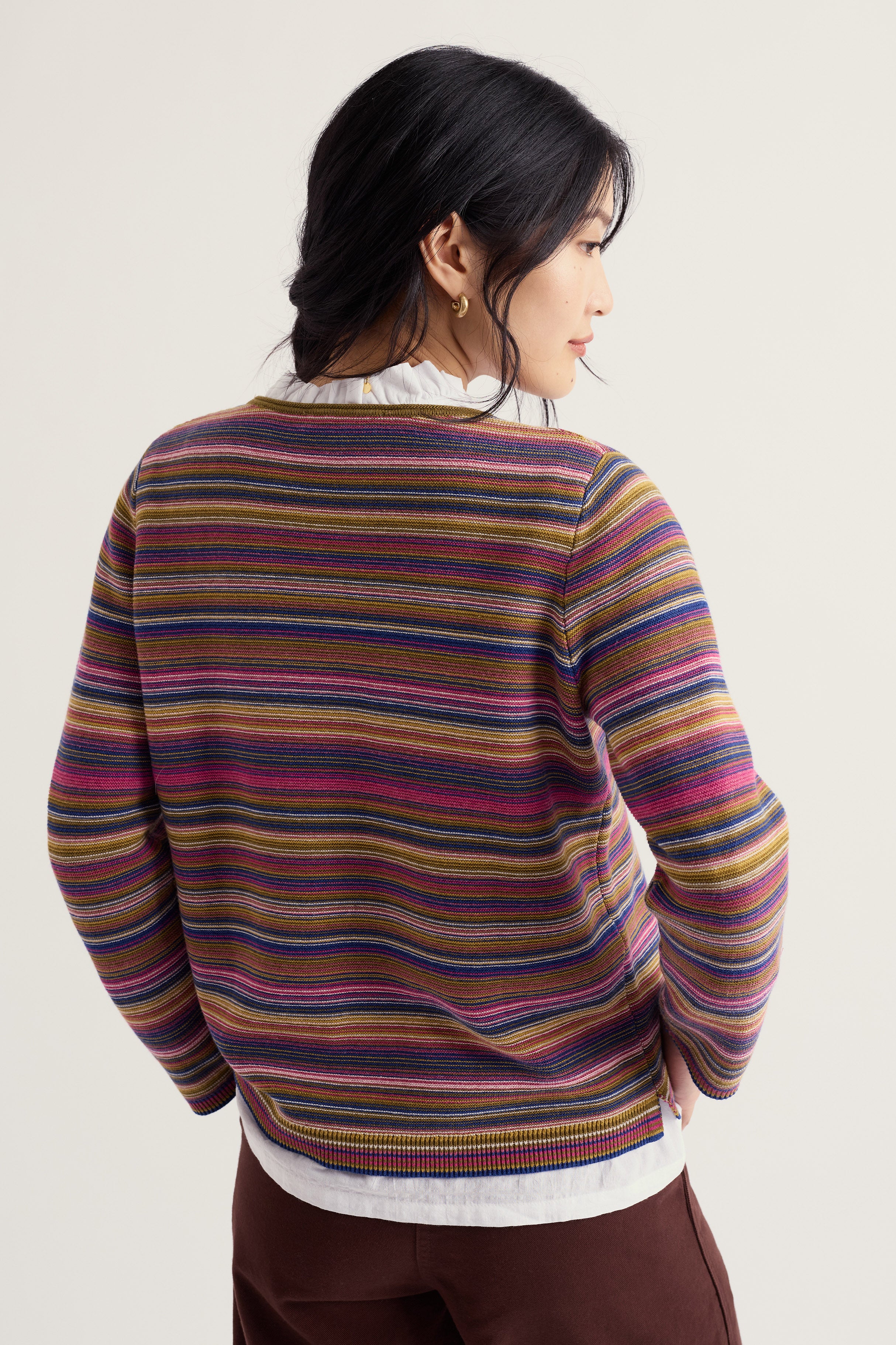 Seasalt Striped Makers Jumper - Ripple Marks Fern Moss Multi