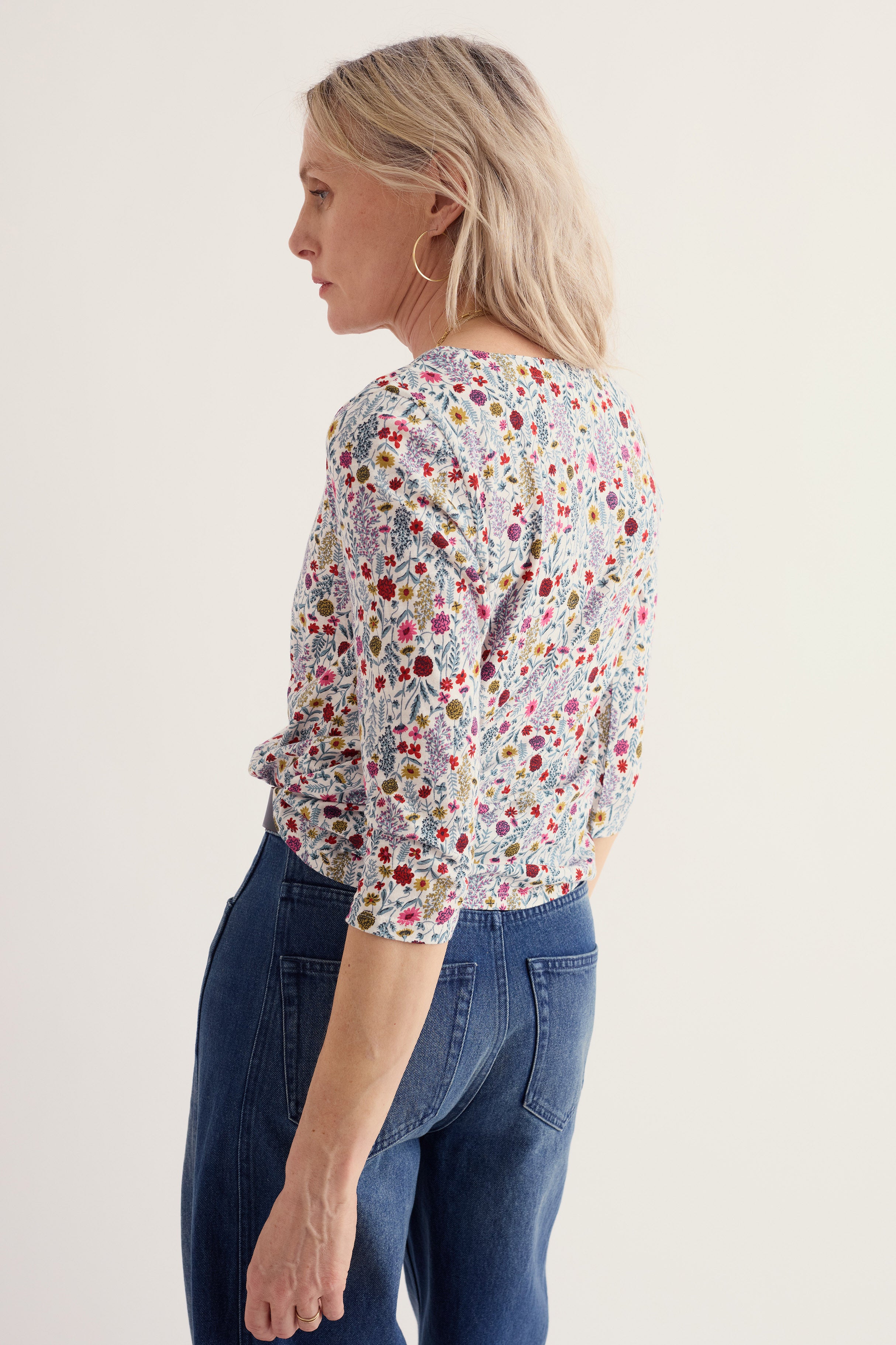 Seasalt Studio 3/4 Button-Through Top - Wild Borders Chalk