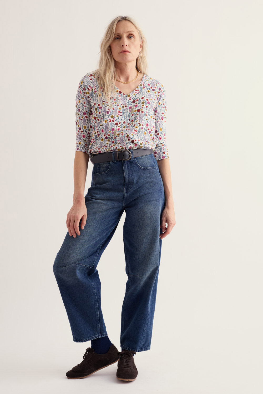 Seasalt Studio 3/4 Button-Through Top - Wild Borders Chalk