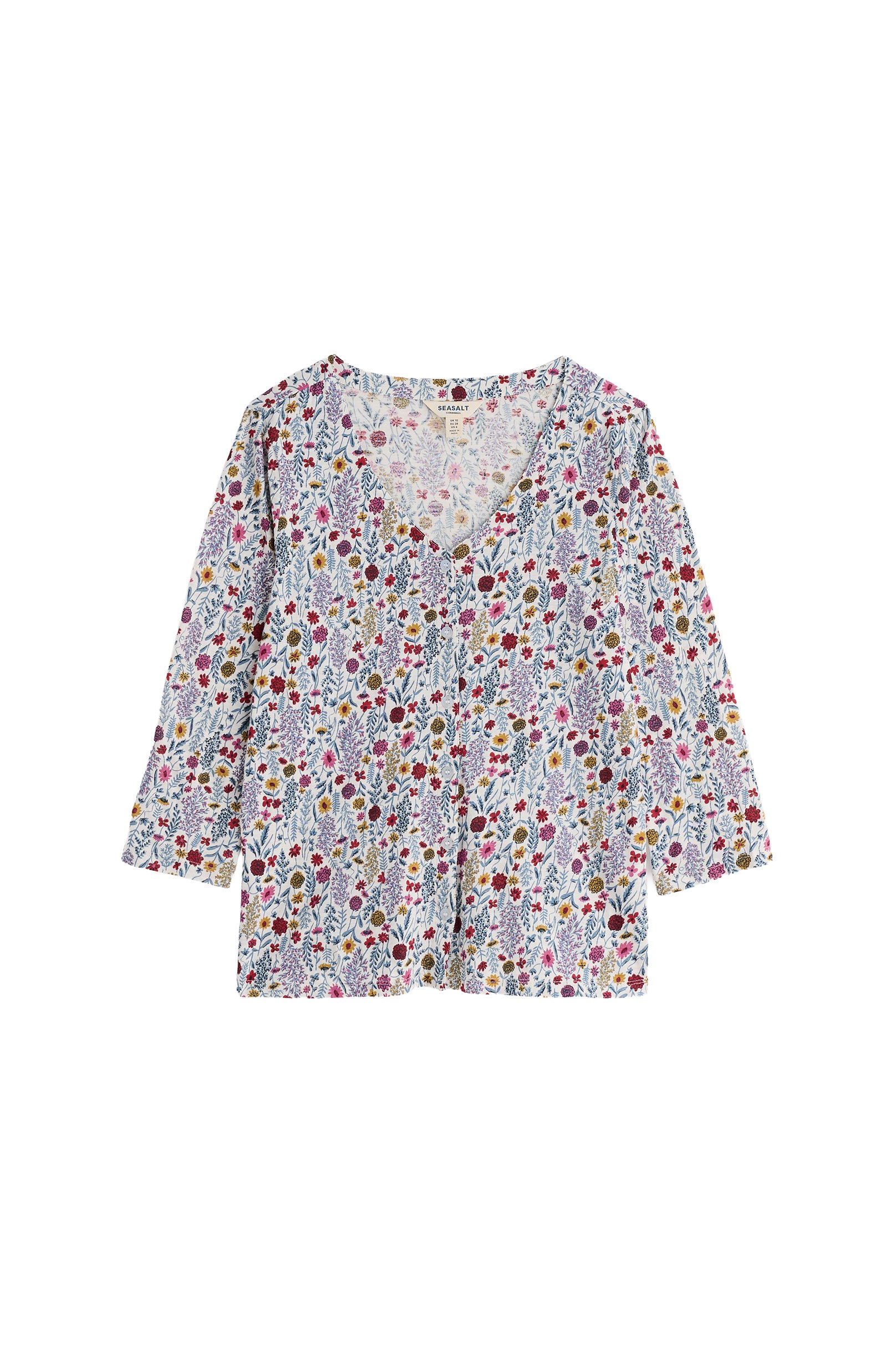 Seasalt Studio 3/4 Button-Through Top - Wild Borders Chalk