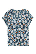 Seasalt Studio Glass V-Neck Jersey Top - Arty Daisy Dusky Jade