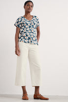 Seasalt Studio Glass V-Neck Jersey Top - Arty Daisy Dusky Jade