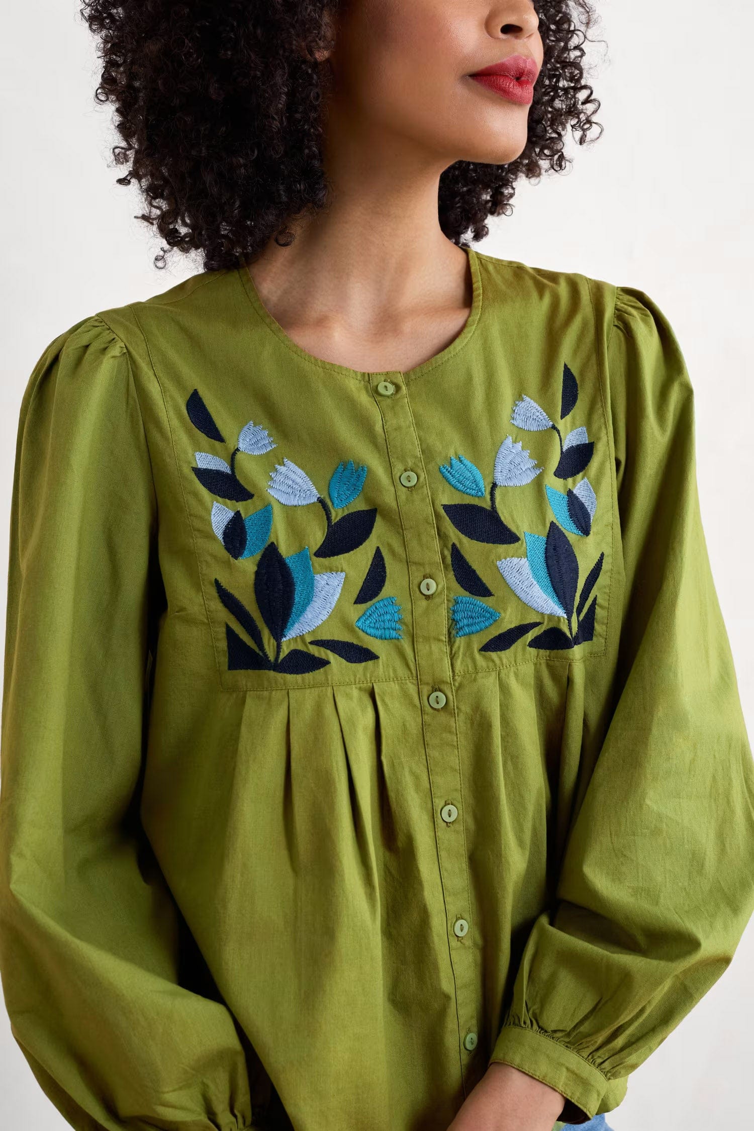 Seasalt Thornapple Organic Cotton Embroidered Shirt - Dark Citron
