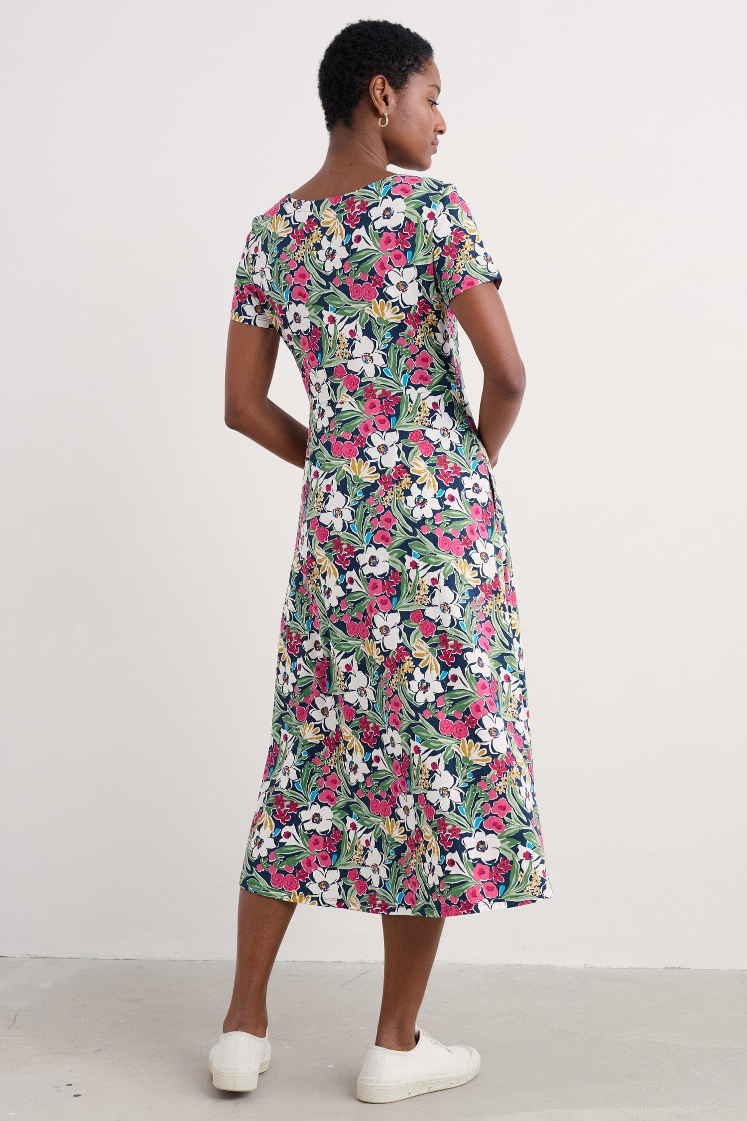 Seasalt Veronica Short Sleeve Midi Dress - Garden Flowers Night