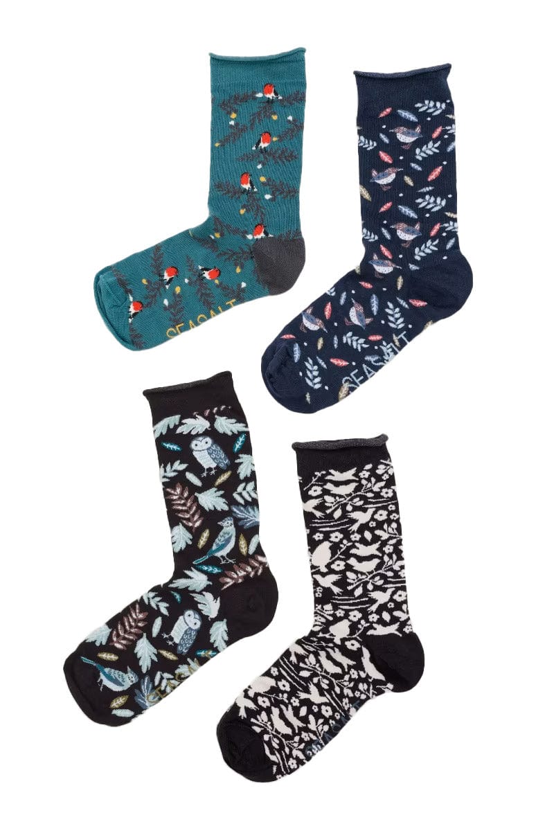 Seasalt Women's Sailor Socks Box of 4 - Birds Redstart Mix B-AC35360_34261_OS