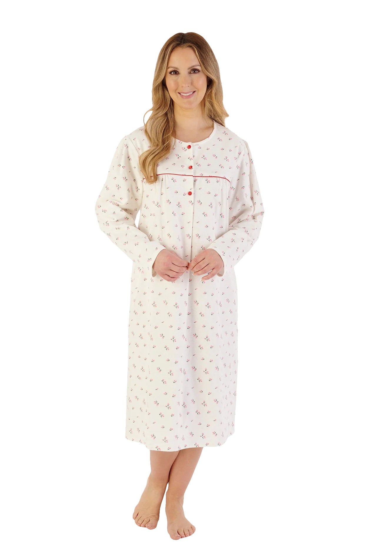 Slenderella Brushed Cotton Floral 43 Inch Nightdress - Red