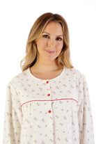 Slenderella Brushed Cotton Floral 43 Inch Nightdress - Red