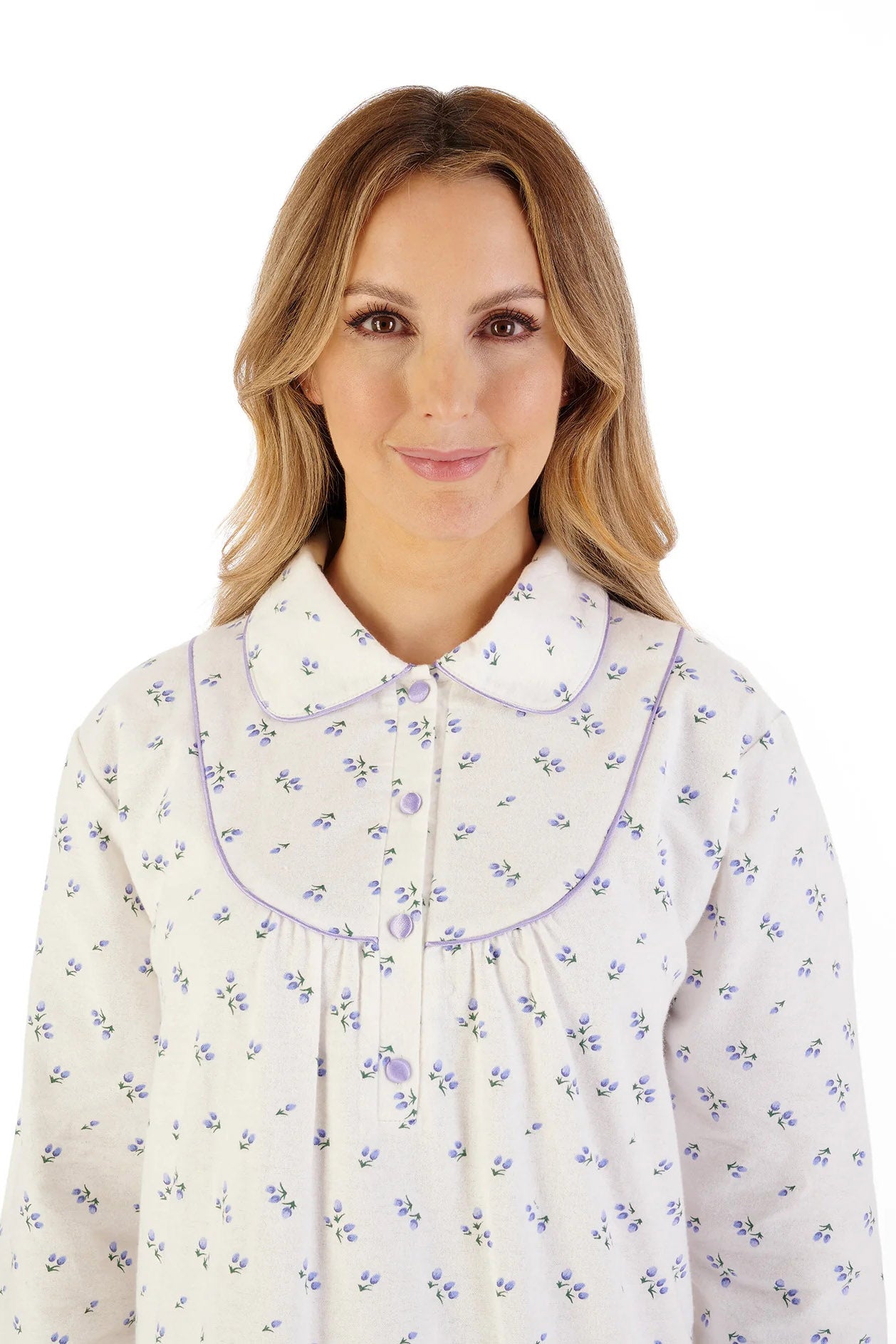 Slenderella Brushed Cotton Floral 45 Inch Nightdress - Purple