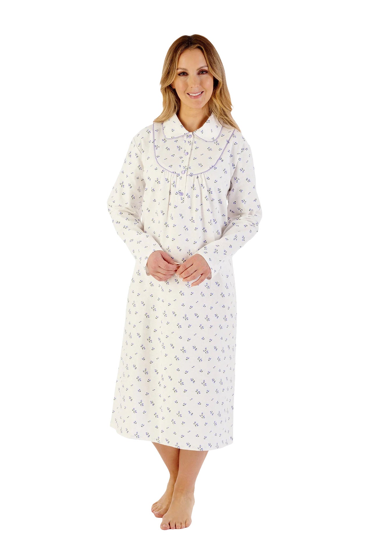 Slenderella Brushed Cotton Floral 45 Inch Nightdress - Purple