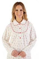 Slenderella Brushed Cotton Floral 45 Inch Nightdress - Red