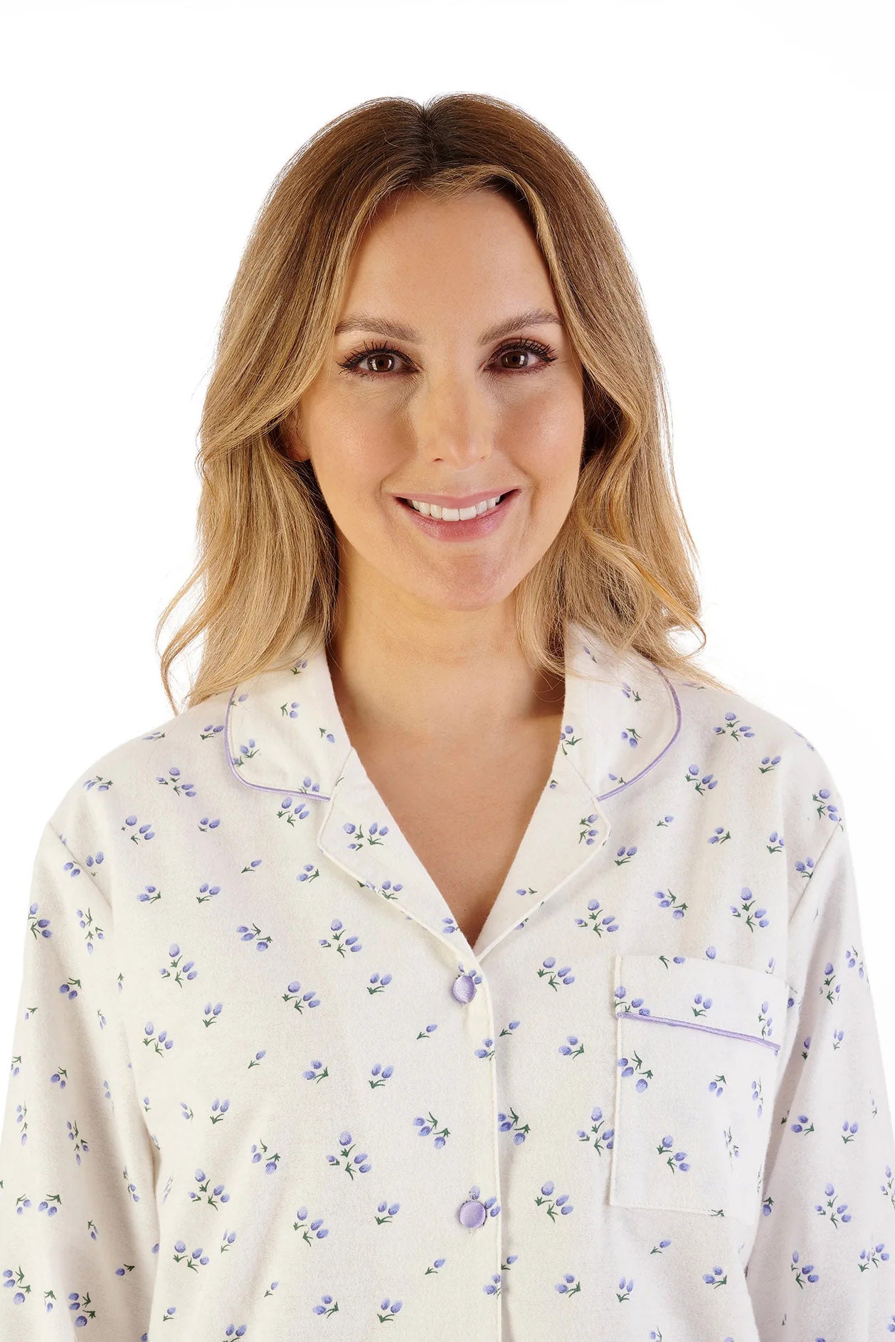 Slenderella Brushed Cotton Floral Pyjama Set - Purple