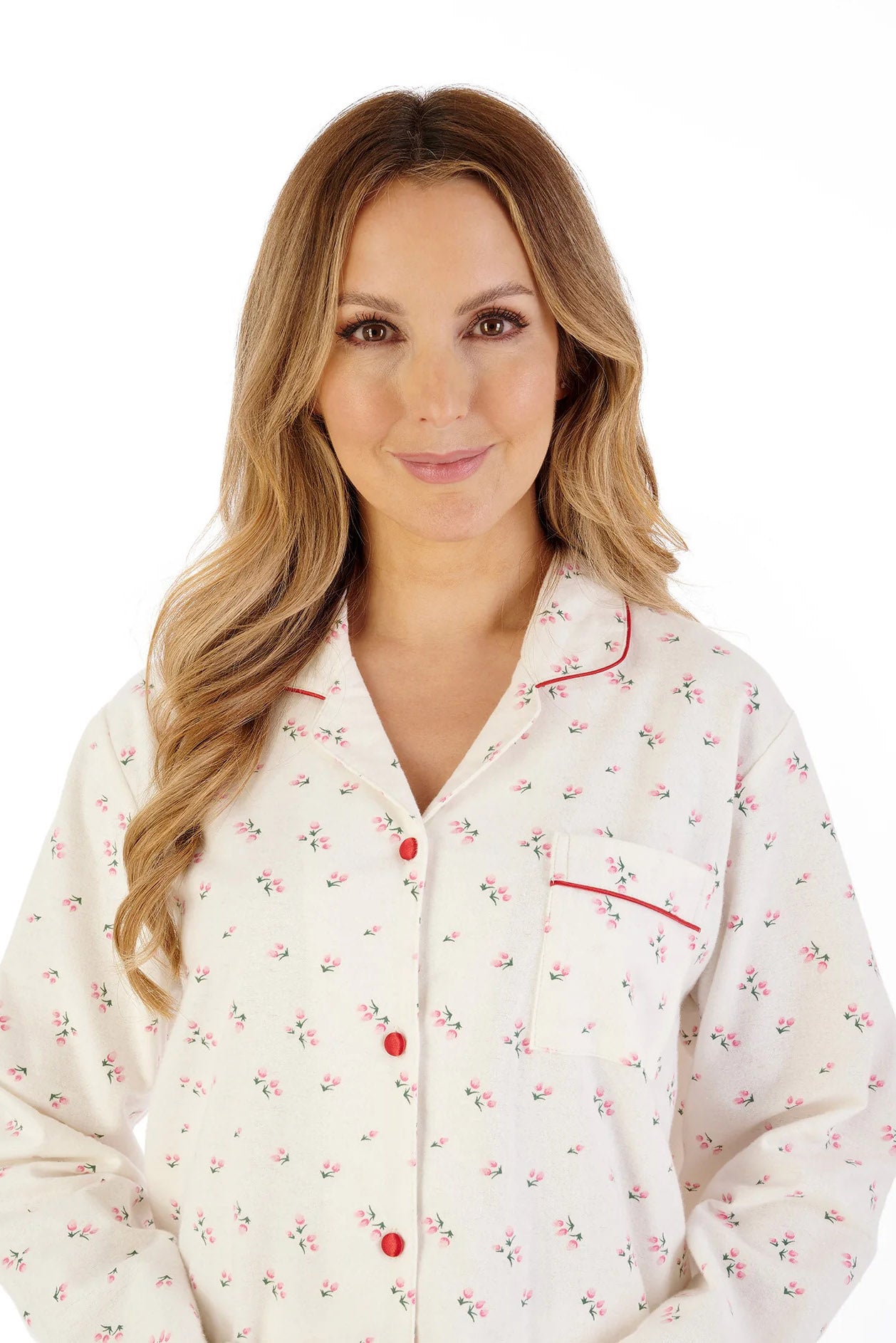 Slenderella Brushed Cotton Floral Pyjama Set - Red