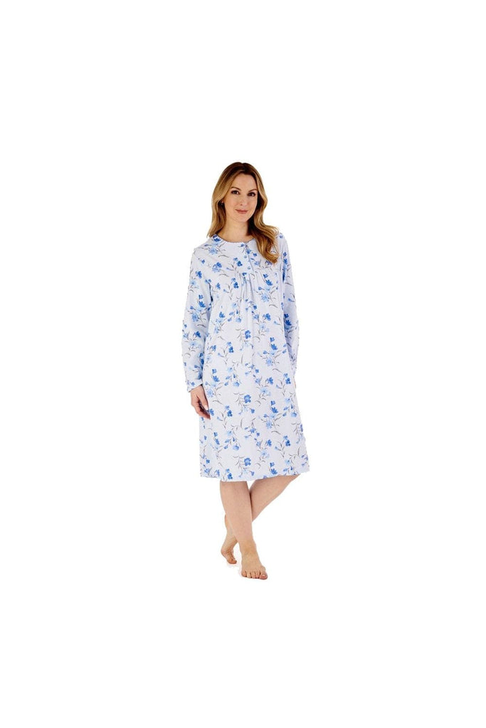 Slenderella Floral Jersey Long Sleeve 42  Nightdress - Blue