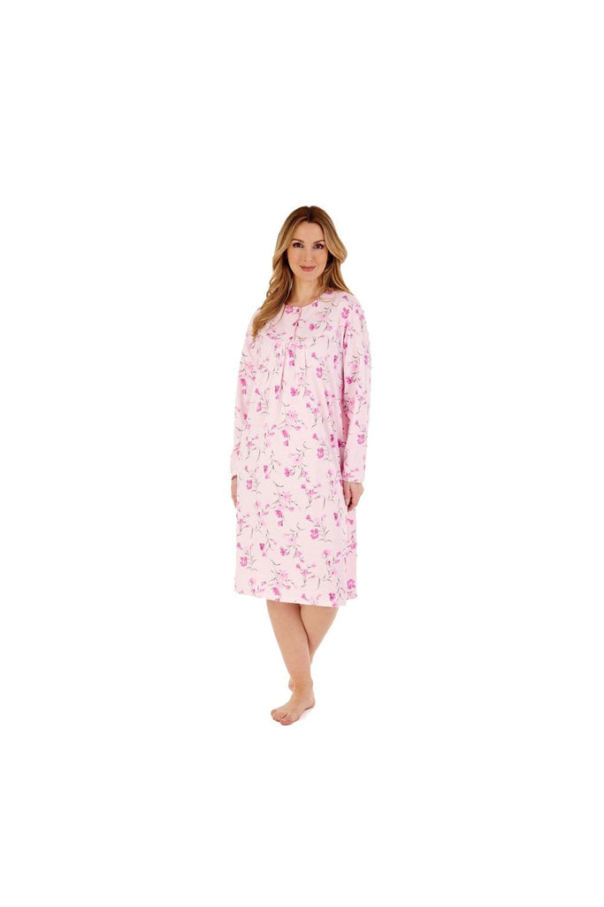 Slenderella Floral Jersey Long Sleeve 42  Nightdress - Pink
