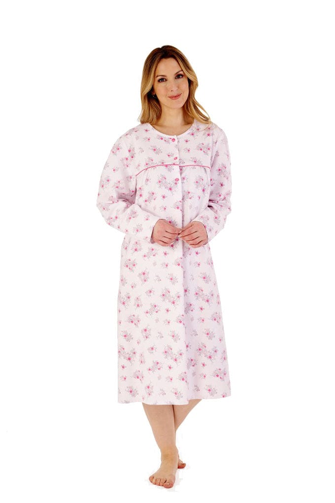 Slenderella Floral Long Sleeve Brushed Cotton Nightdress - Pink