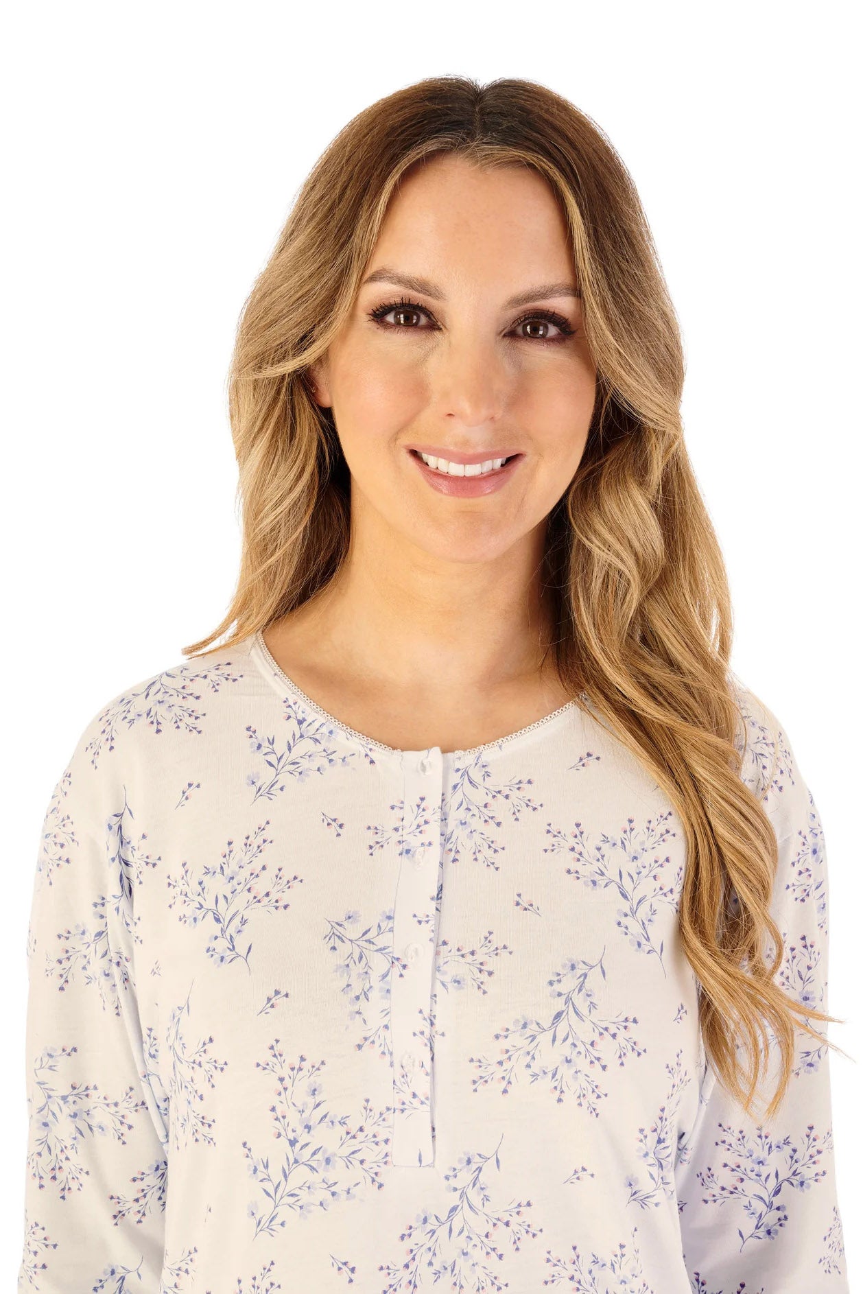 Slenderella Floral Print Bamboo Jersey Long Sleeve Nightdress - Ivory