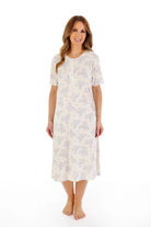 Slenderella Floral Print Bamboo Jersey Short Sleeve Nightdress - Ivory