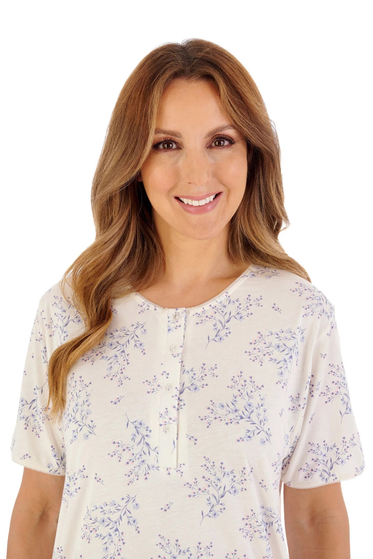 Slenderella Floral Print Bamboo Jersey Short Sleeve Nightdress - Ivory