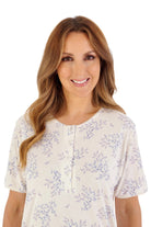Slenderella Floral Print Bamboo Jersey Short Sleeve Nightdress - Ivory