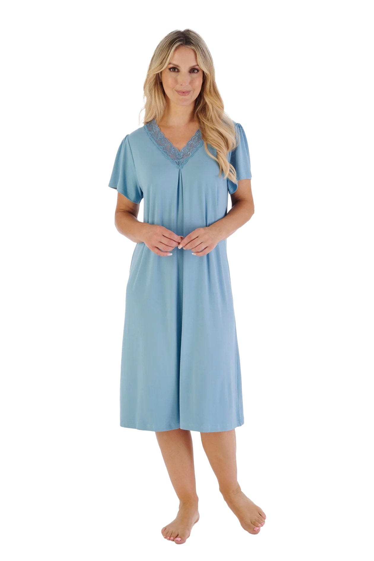 Slenderella Gaspe Supersoft 40 Inch Short Sleeve Nightdress - Blue