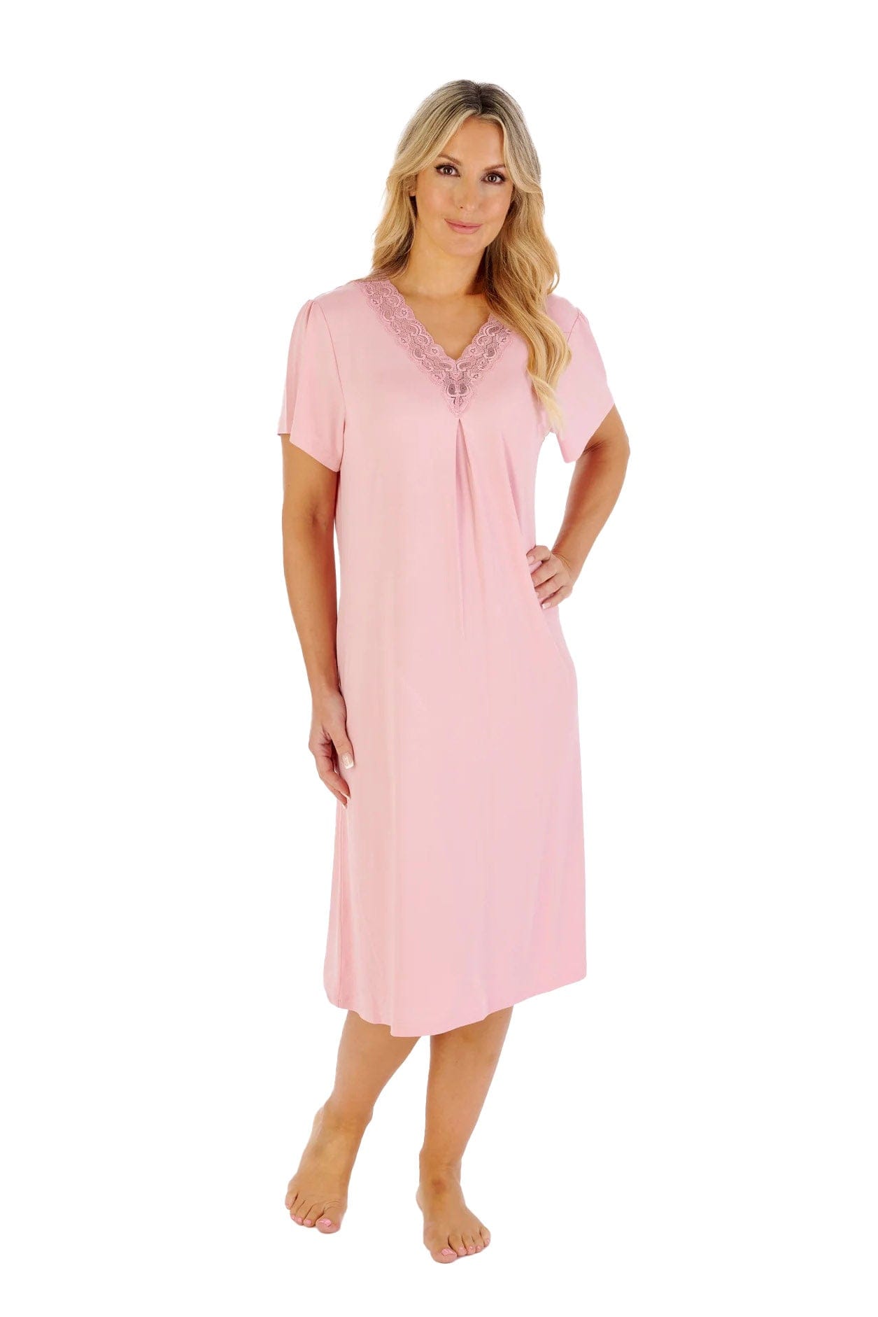 Slenderella Gaspe Supersoft 40 Inch Short Sleeve Nightdress - Pink