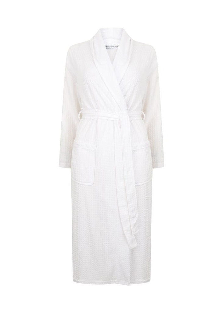 Slenderella Houndstooth Knit Shawl Collar Dressing Gown - White