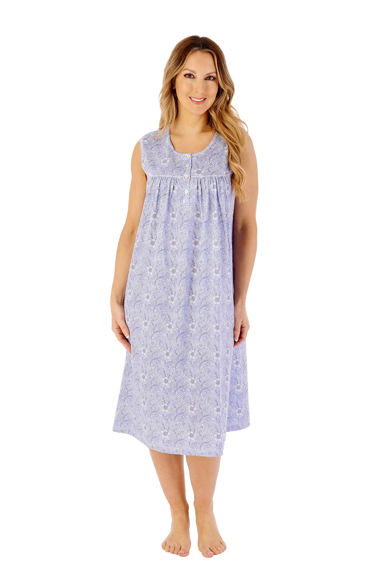 Slenderella Jersey Floral 42 Inch Sleeveless Nightdress - Blue