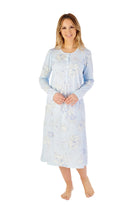 Slenderella Jersey Floral 43 Inch Long Sleeve Nightdress - Blue