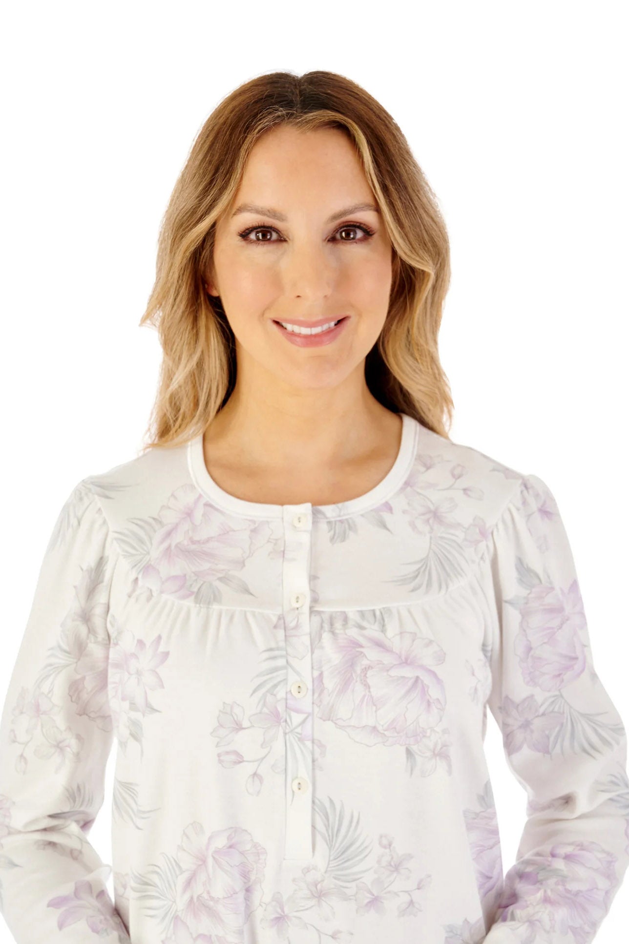 Slenderella Jersey Floral 43 Inch Long Sleeve Nightdress - Lilac